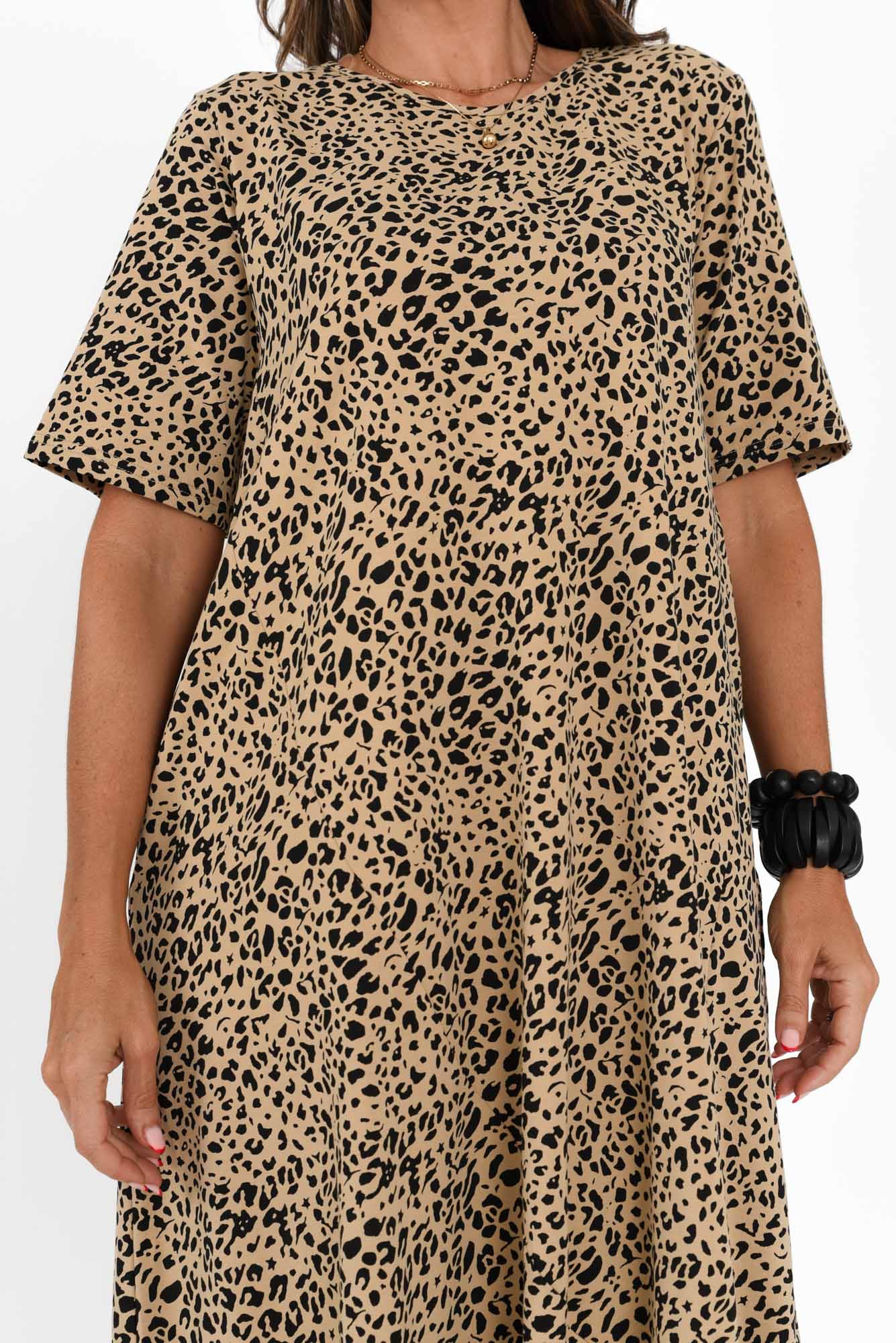 Bronte Brown Leopard Cotton Tee Dress