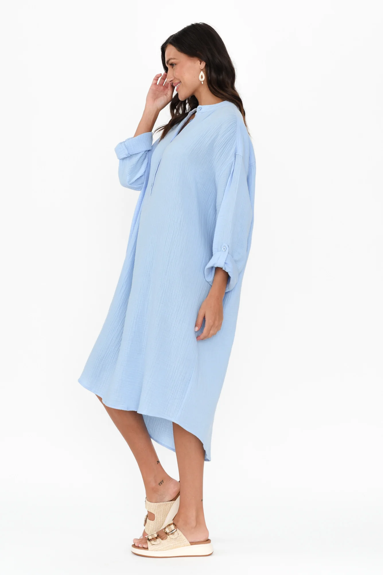 Tropez Blue Cotton Cheesecloth Kaftan