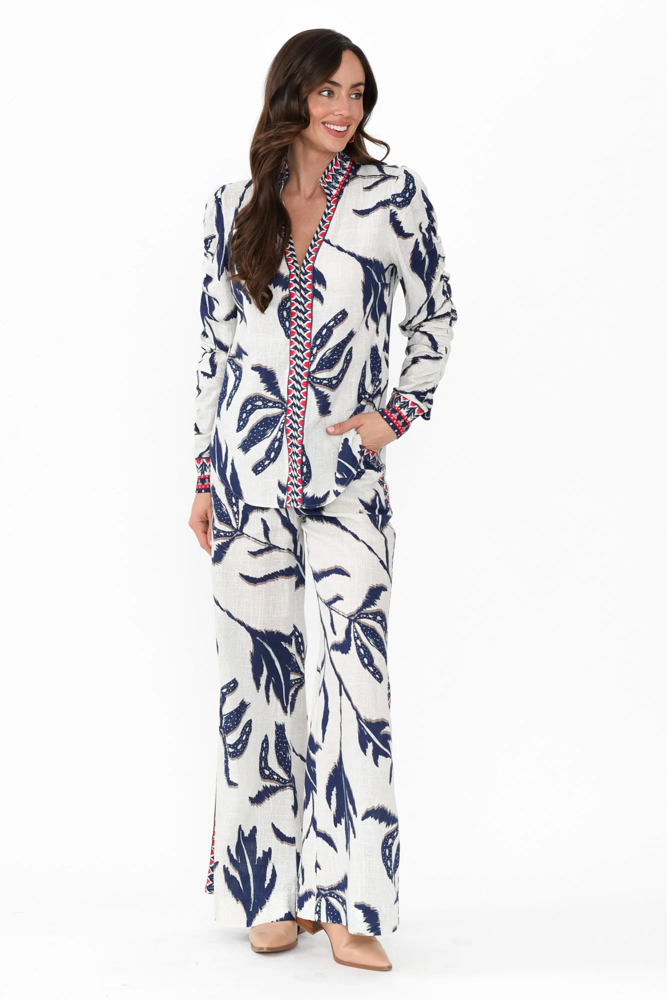 Eudora Palm Shadow Linen Blend Pants