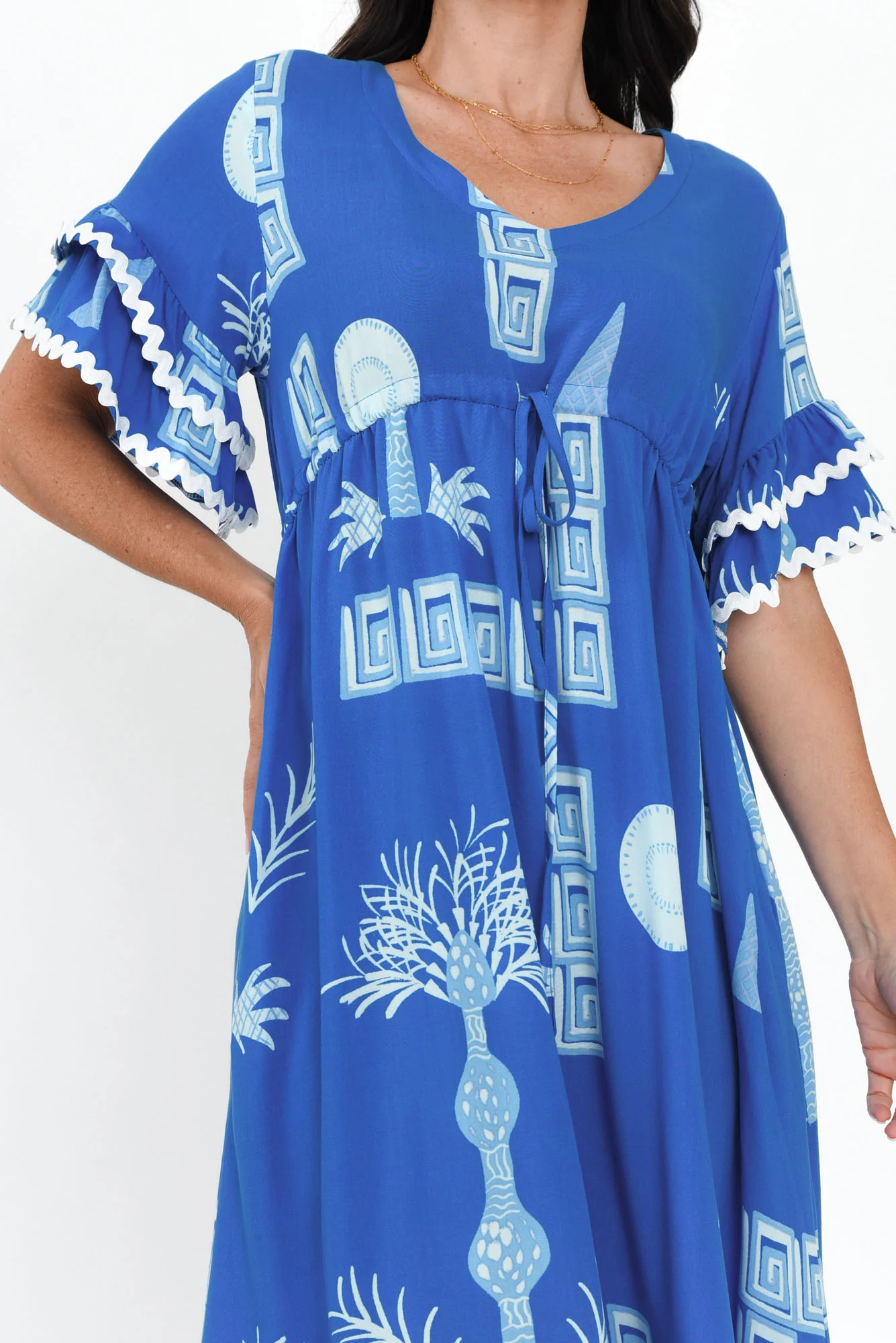 Rosemarie Blue Tropical Frill Dress