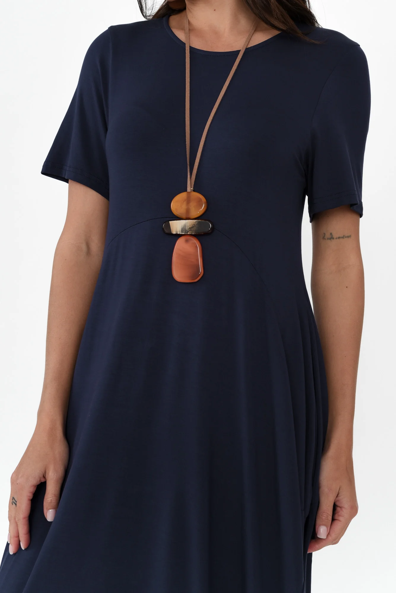 Glenda Navy Short Sleeve Crescent Dress