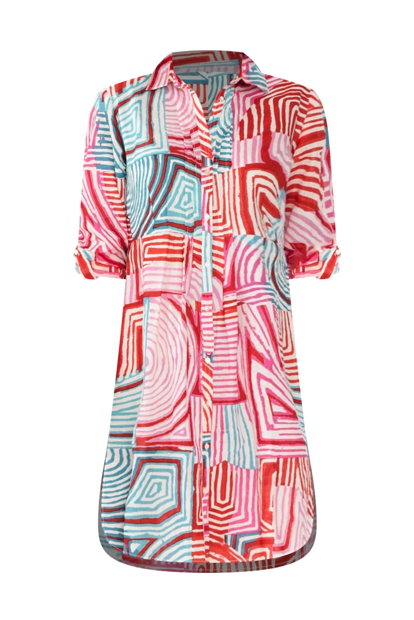 Maya Pink Geo Cotton Shirt Dress