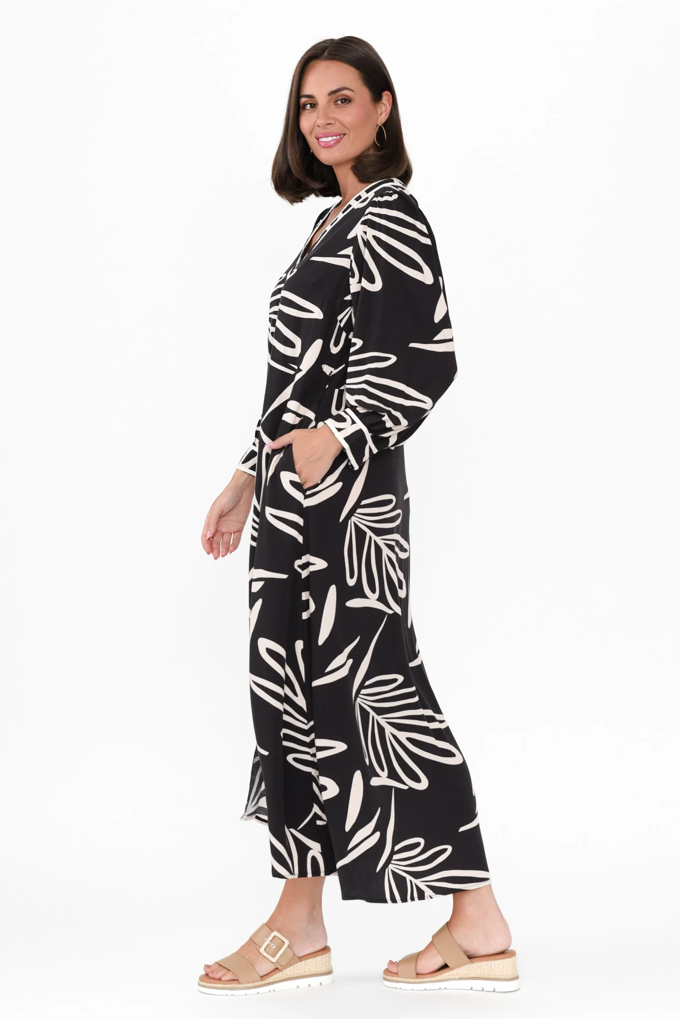 Jaya Black Leaf Tie Dress