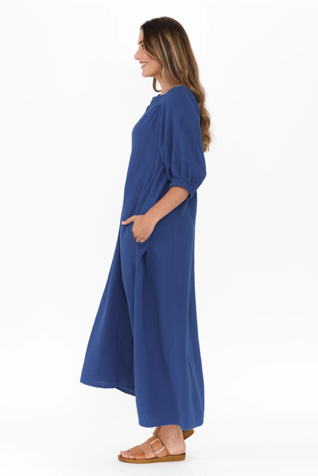 Neila Cobalt Cotton Cheesecloth Midi Dress