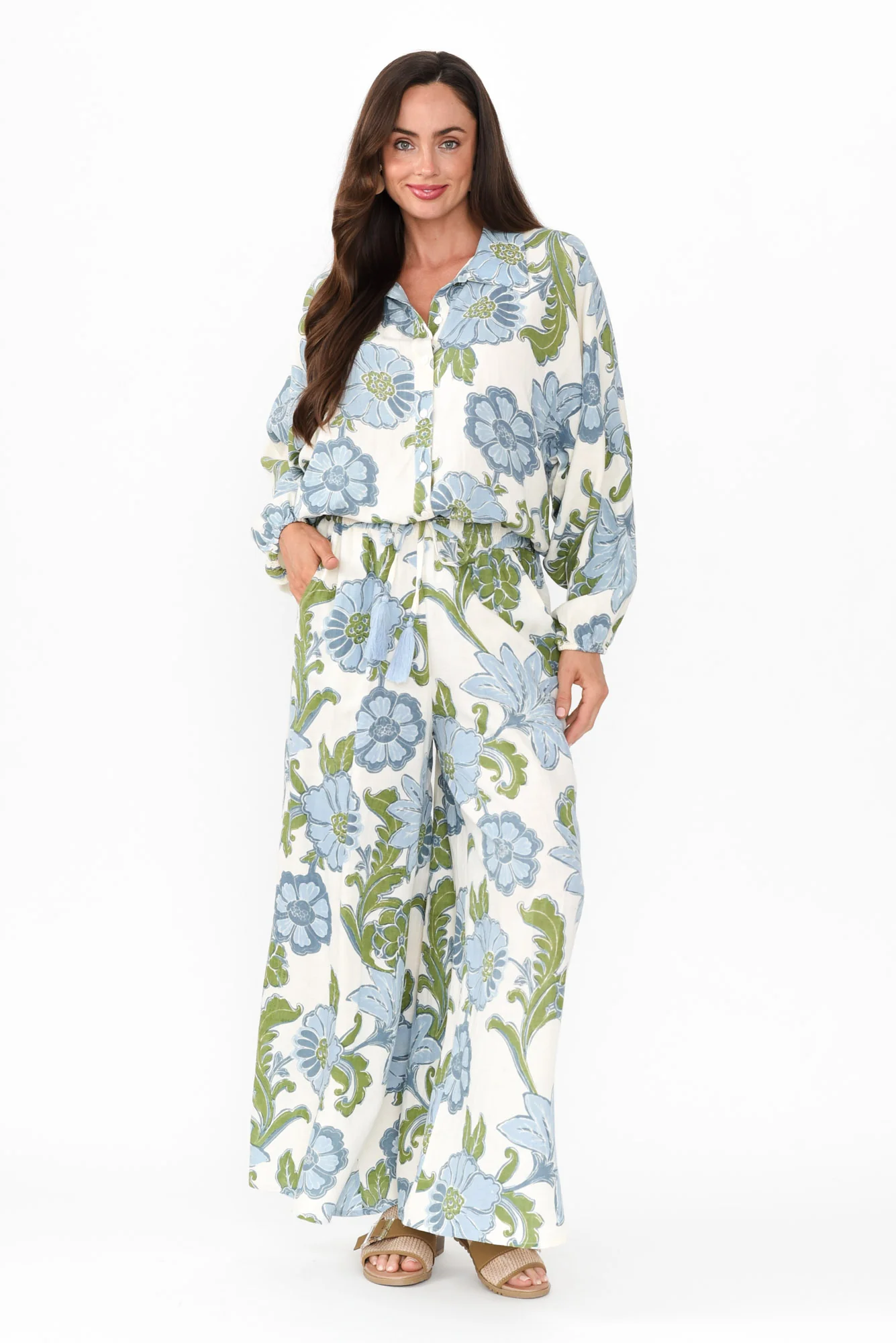 Hazel Blue Floral Linen Blend Shirt