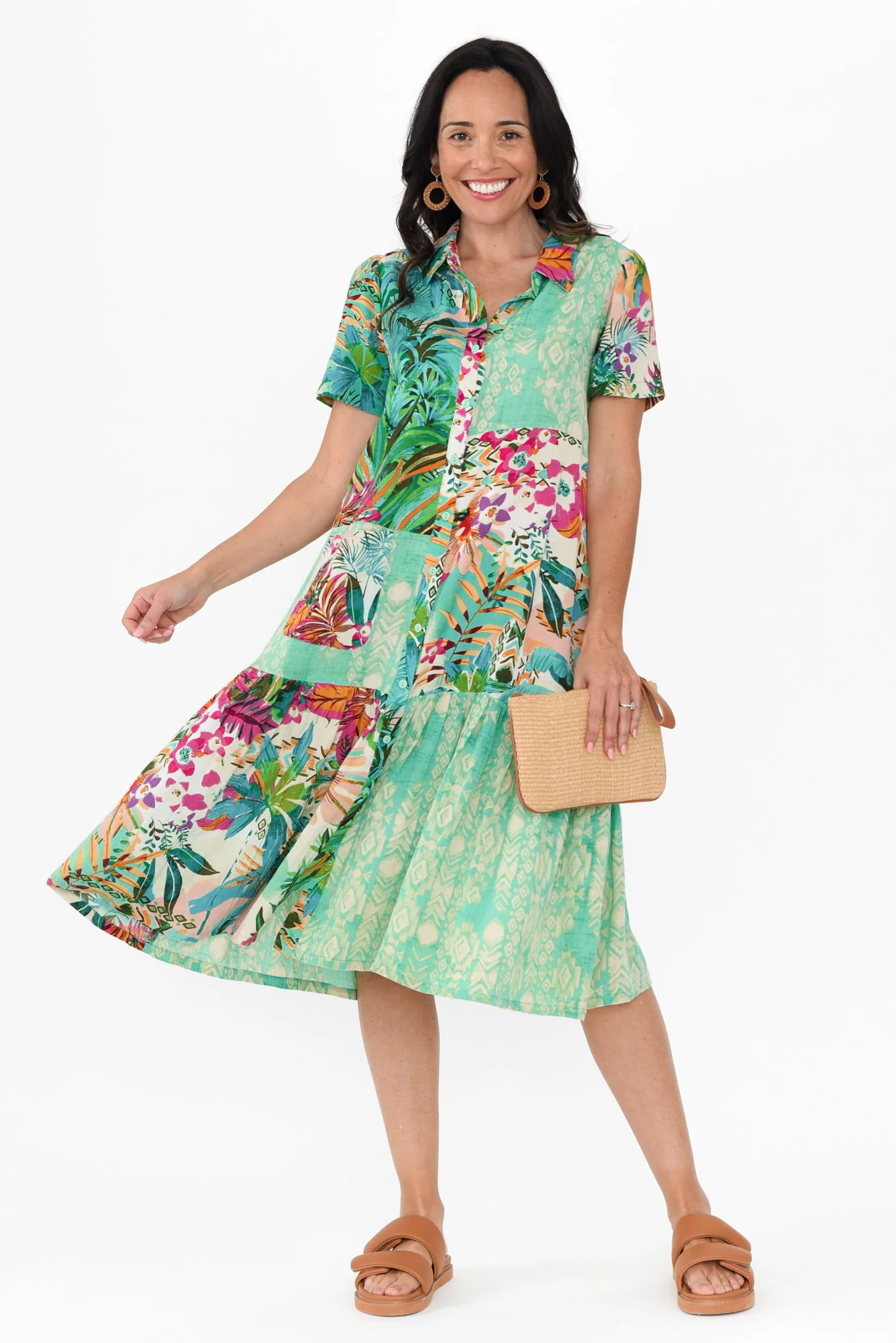Hanalei Green Tropical Linen Blend Dress
