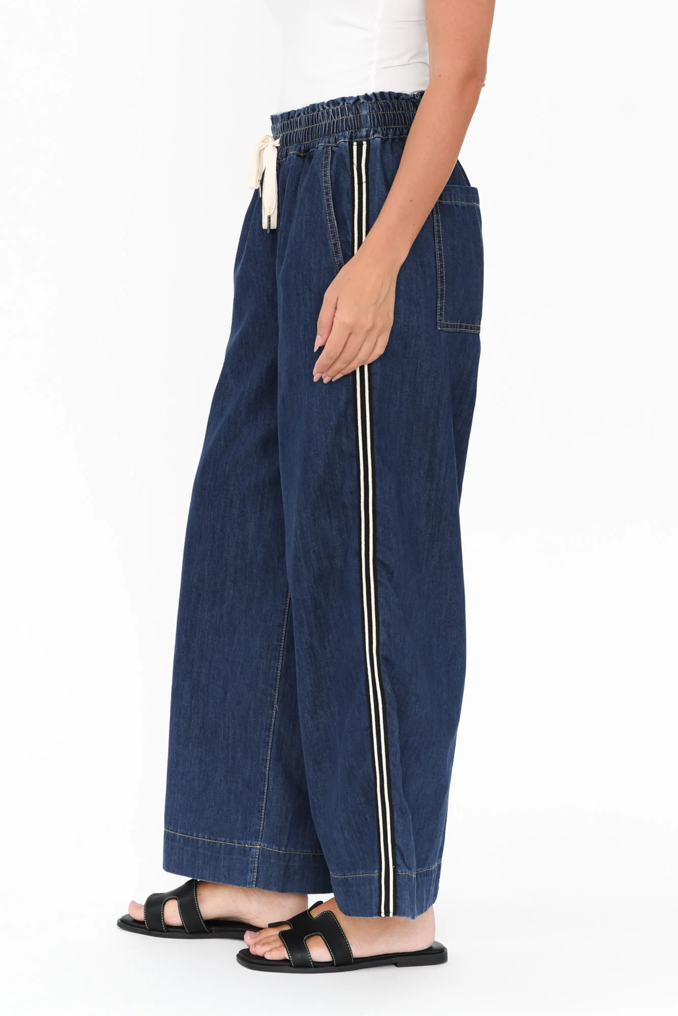Greta Dark Denim Stripe Wide Leg Pants