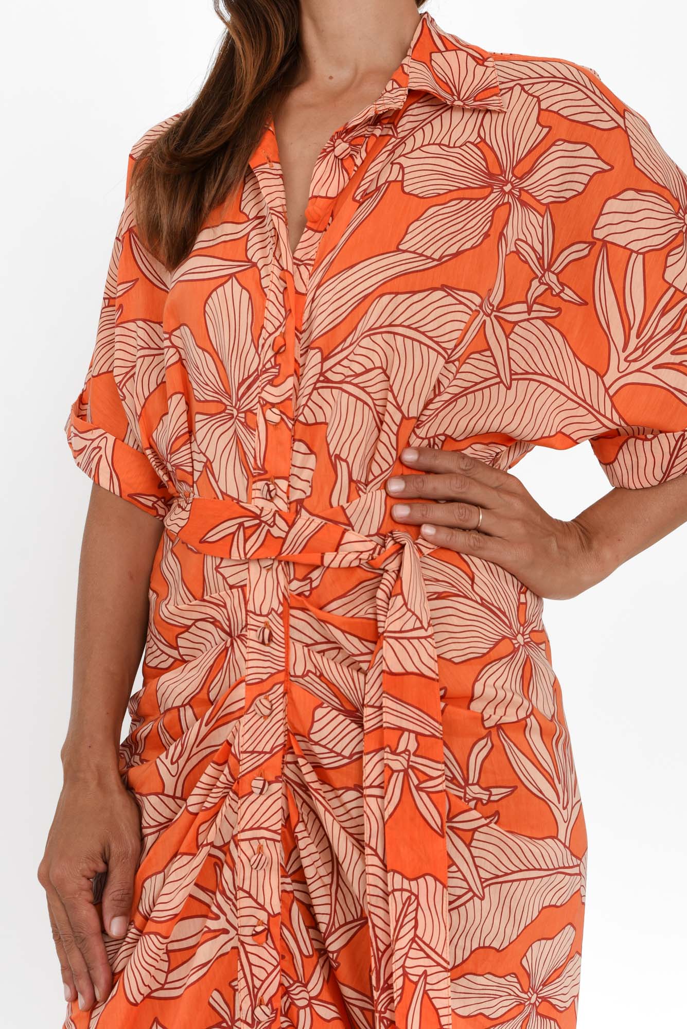Valora Orange Bloom Cotton Shirt Dress