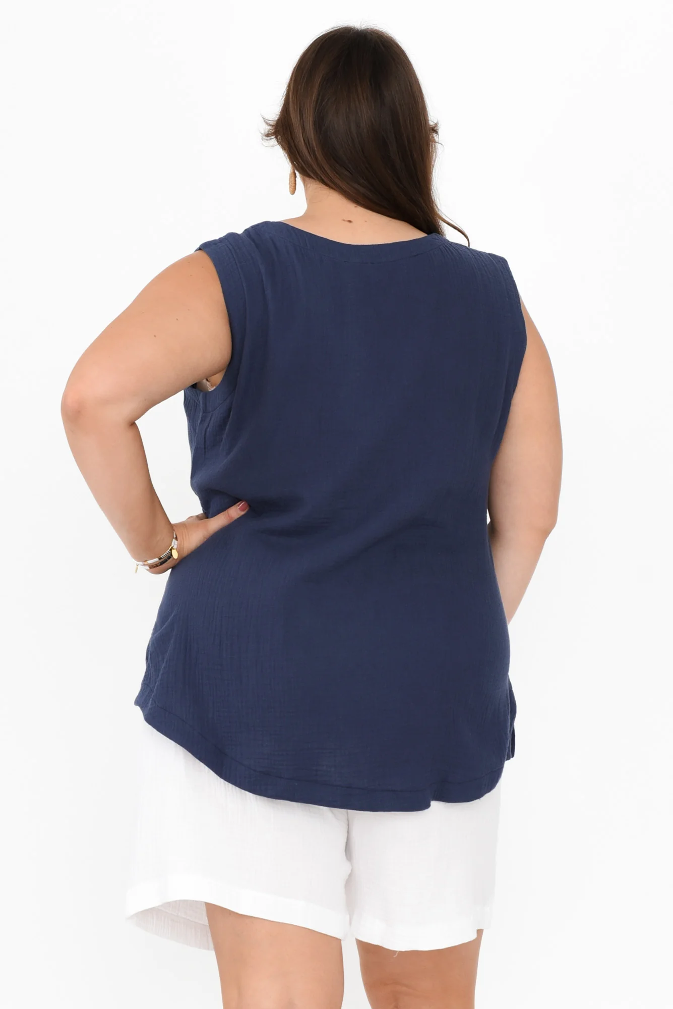 Reuben Navy Cotton Cheesecloth Tank