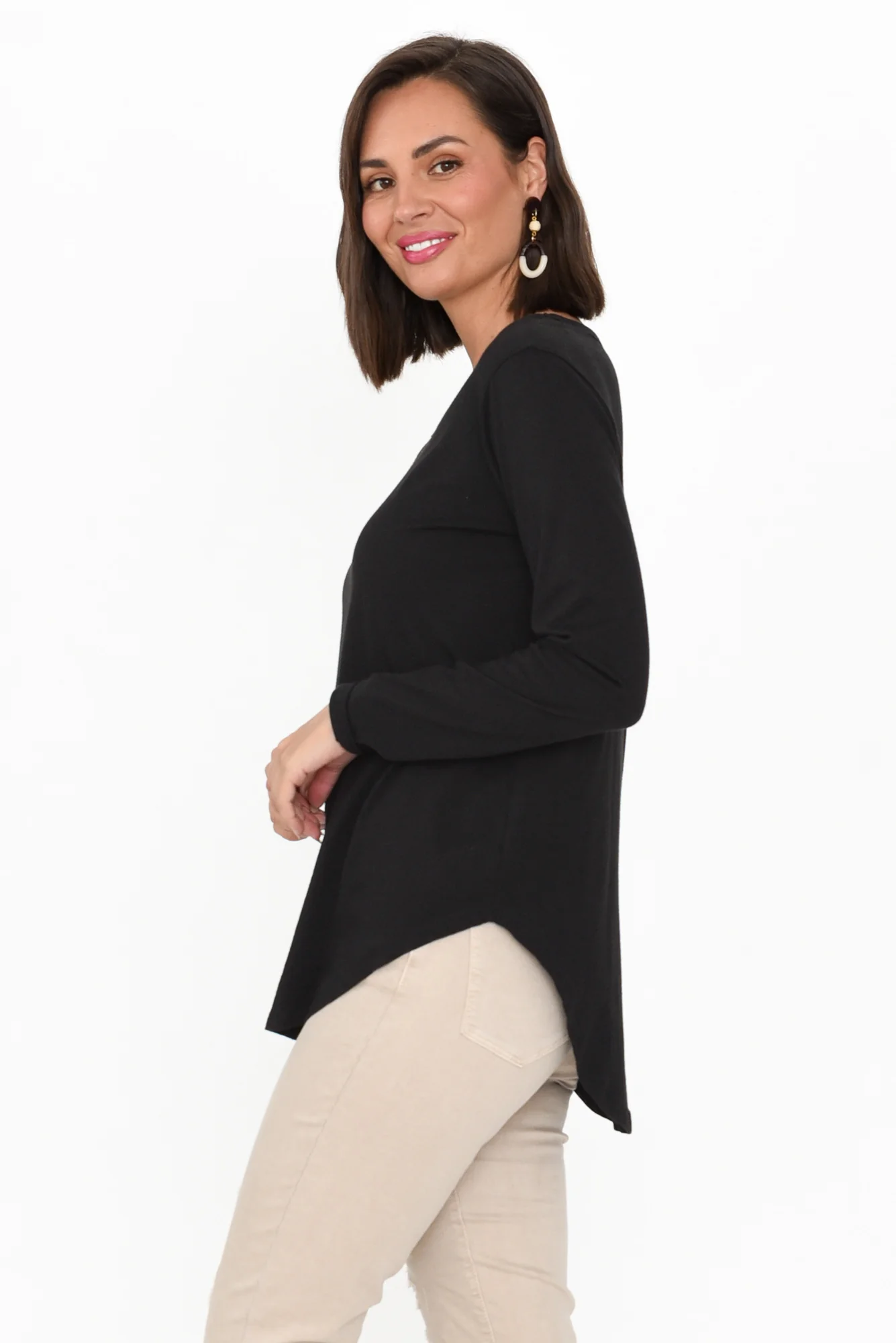 Megan Black Cotton Long Sleeve Top