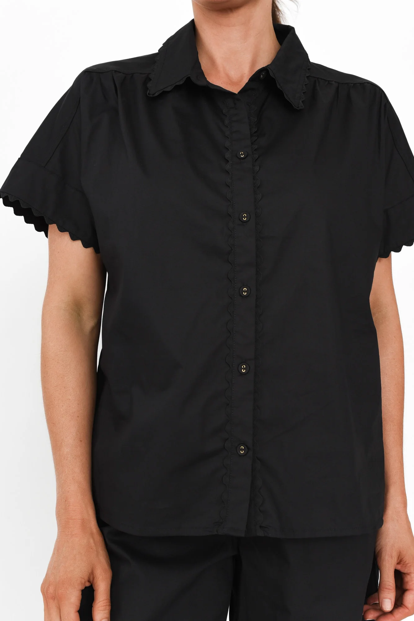 Doris Black Cotton Pyjama Shirt