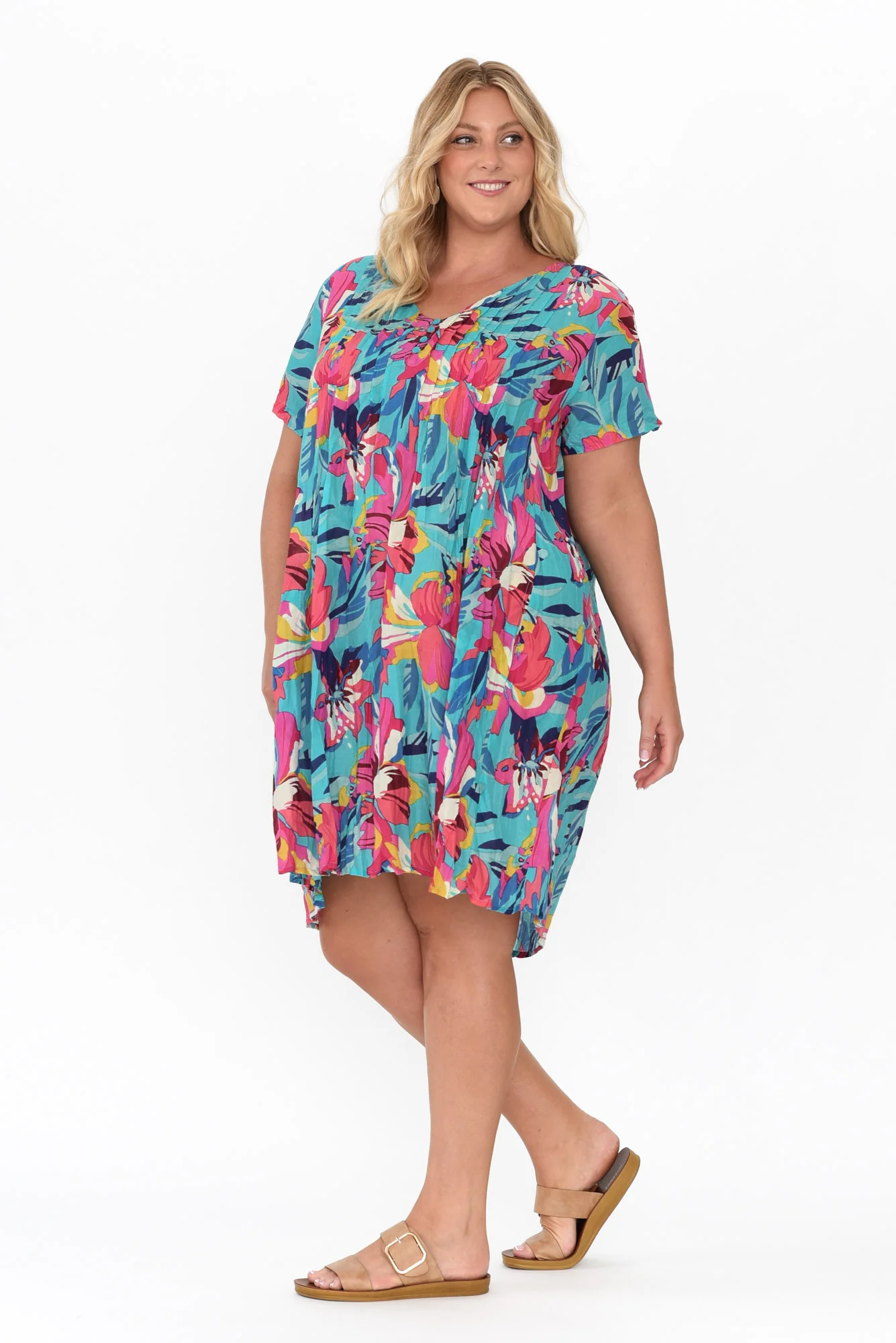 Sabina Blue Bloom Crinkle Cotton Dress