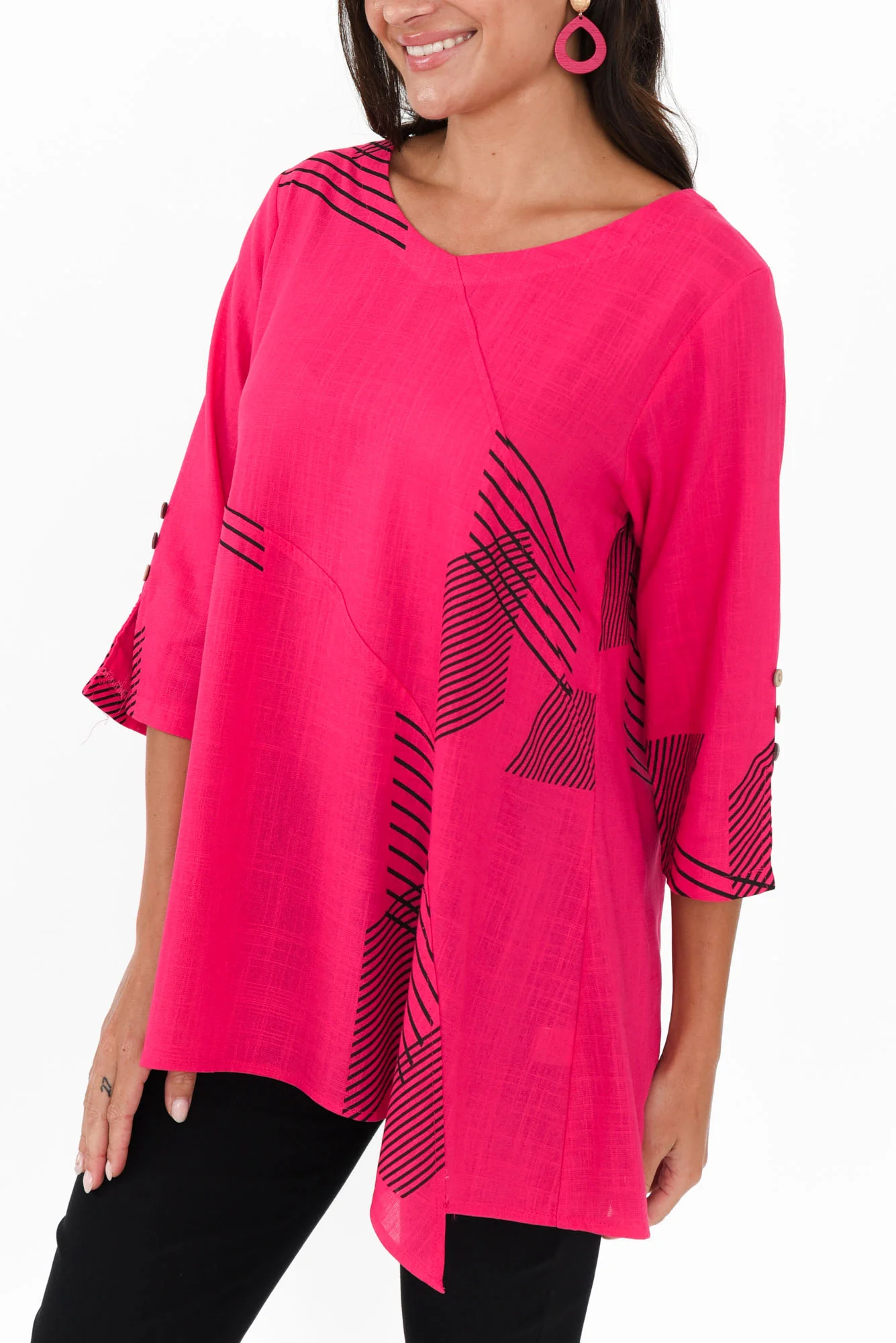 Dina Fuchsia Geo Linen Cotton Top