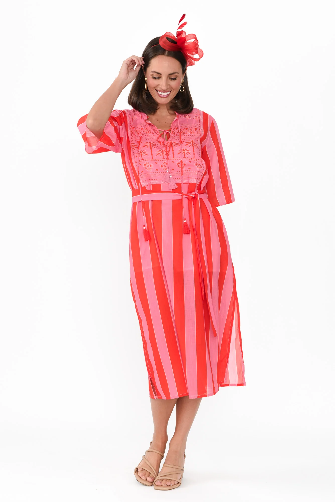 Amery Pink Stripe Cotton Tie Dress