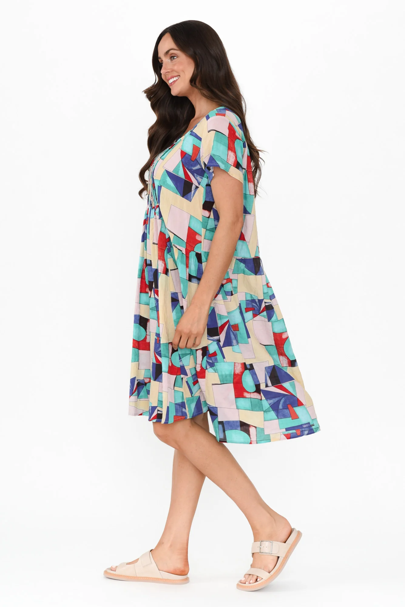Hanoi Blue Geo Cotton Blend Dress