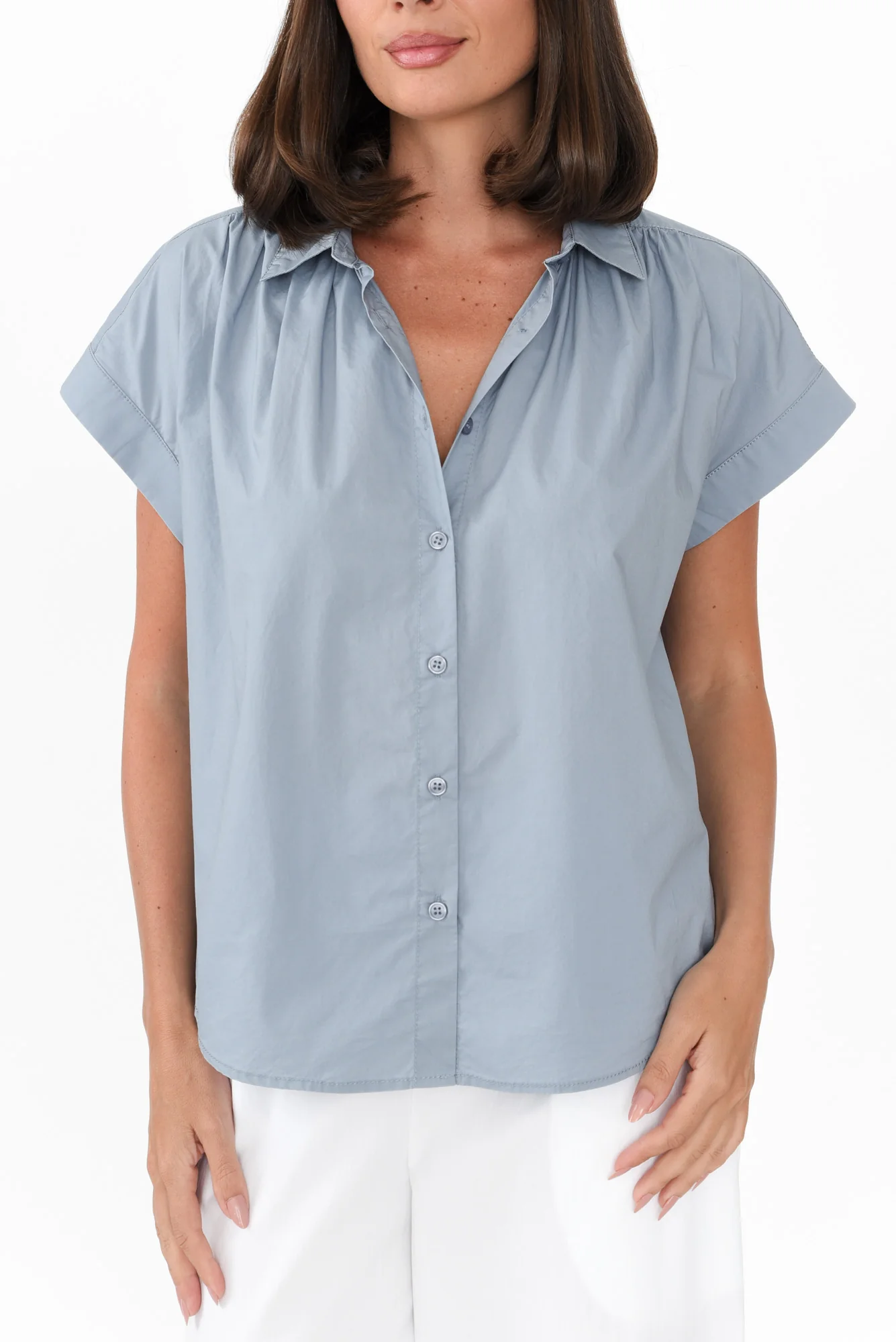 Harlyn Light Blue Cap Sleeve Shirt