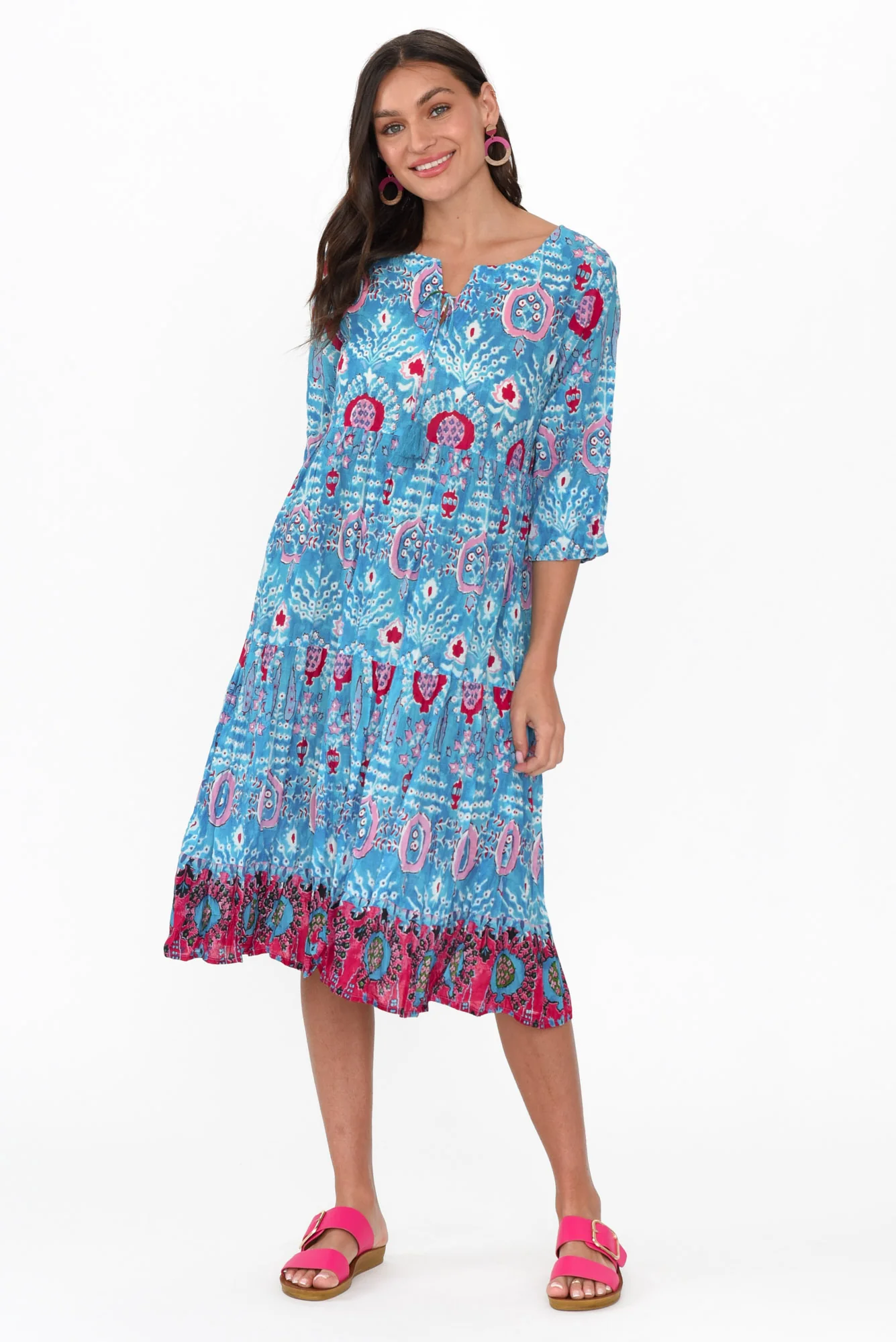 Milana Aqua Motif Crinkle Cotton Dress