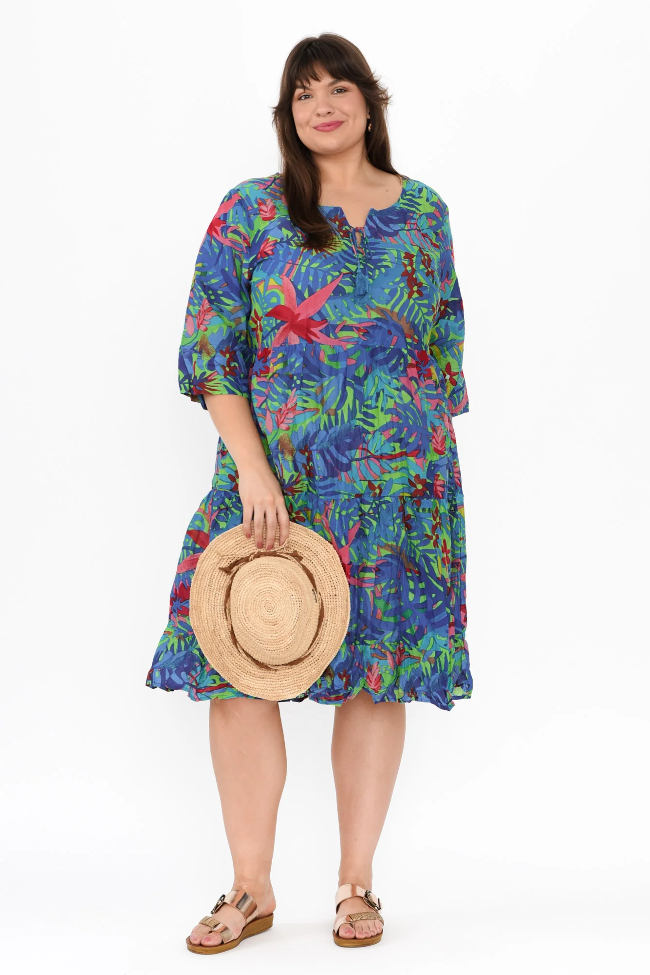 Milana Blue Leaf Crinkle Cotton Dress