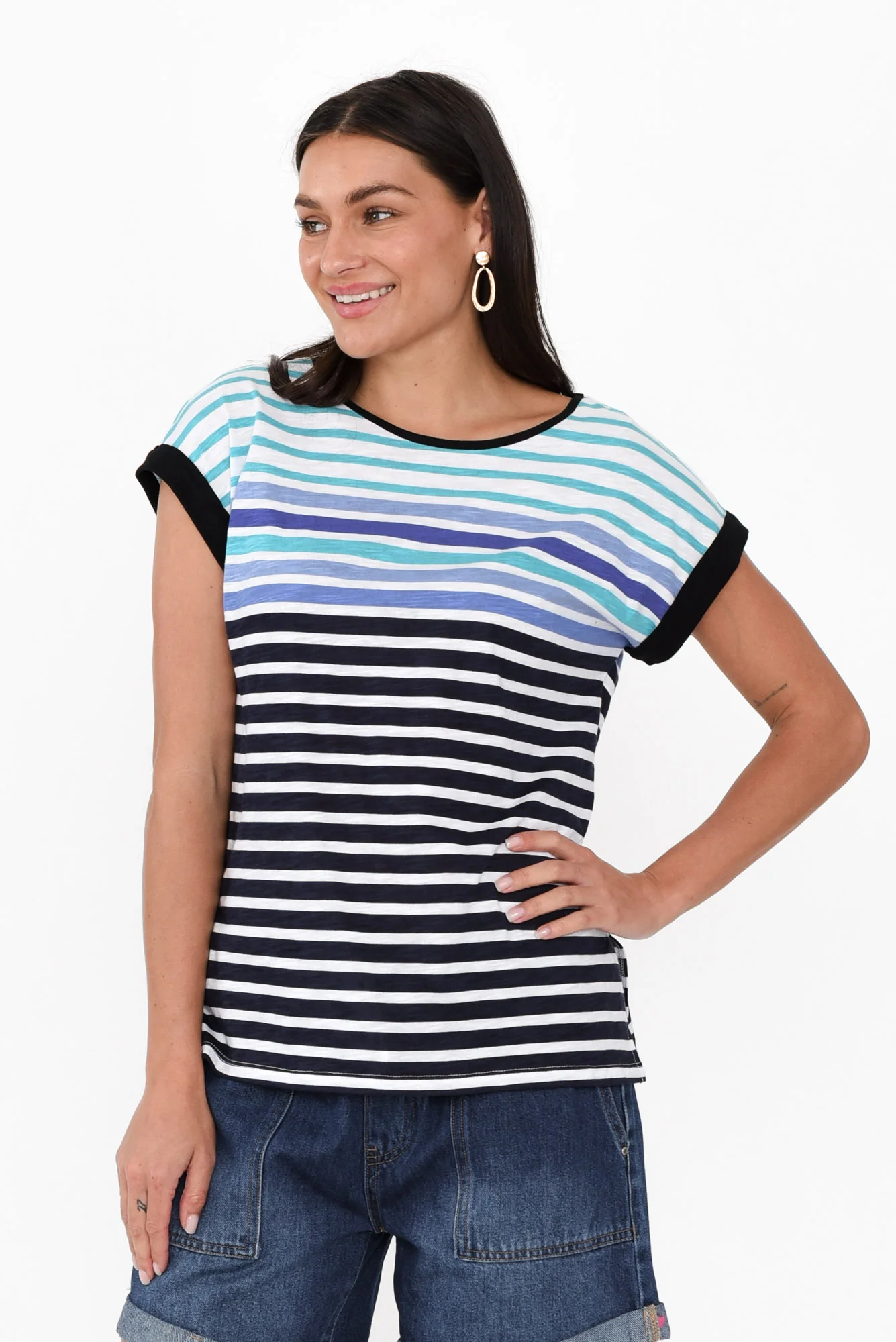 Gracie Blue Stripe Cotton Tee