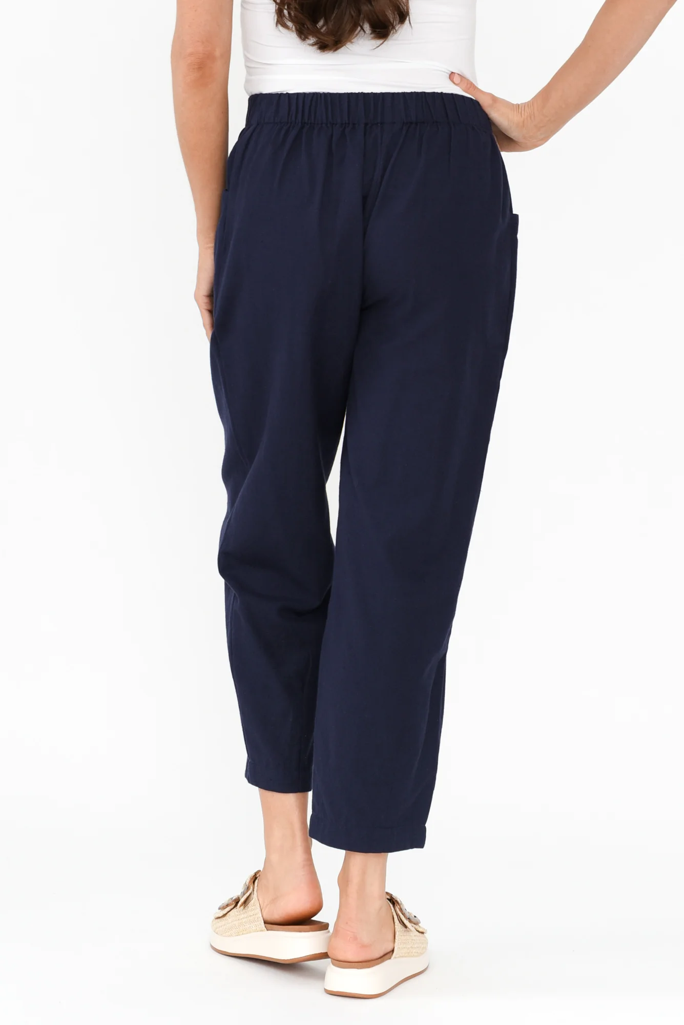 Akemi Navy Cotton Blend Pocket Pants