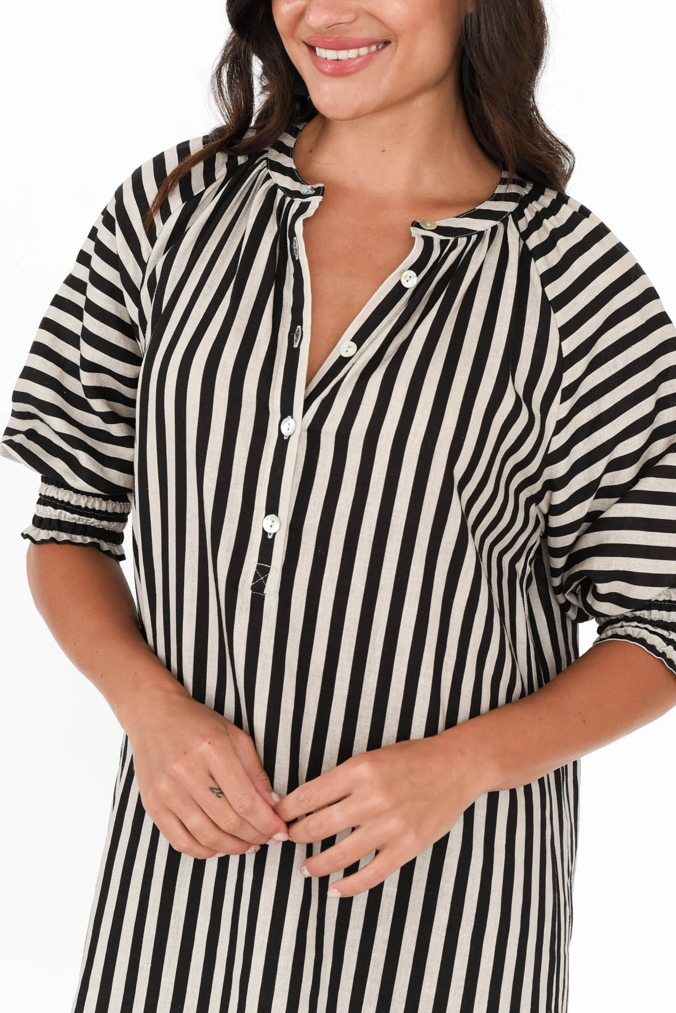 Dorothea Black Stripe Linen Blend Dress