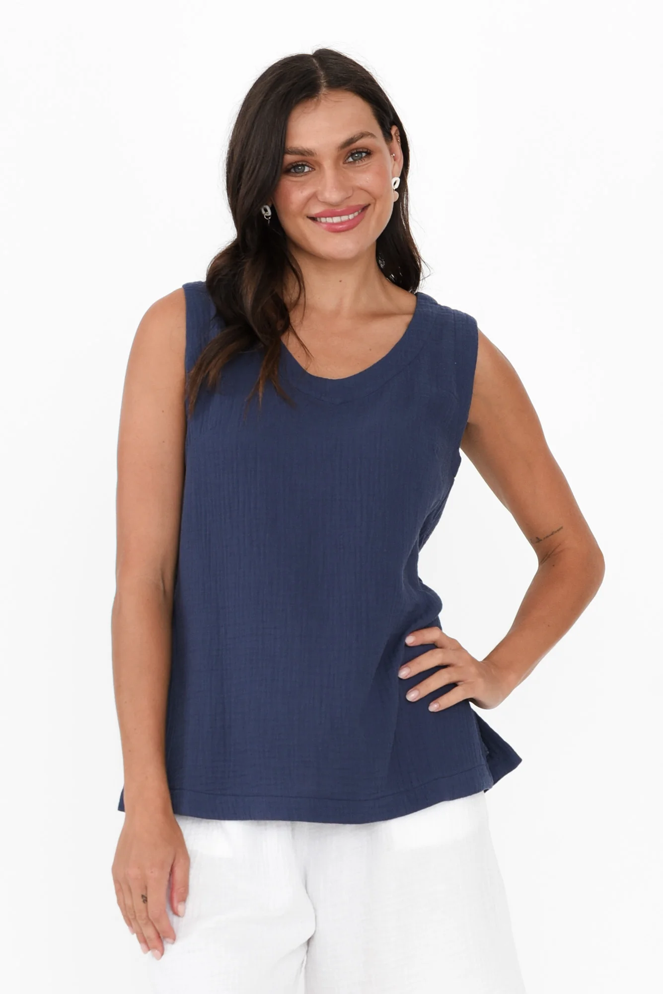 Reuben Navy Cotton Cheesecloth Tank