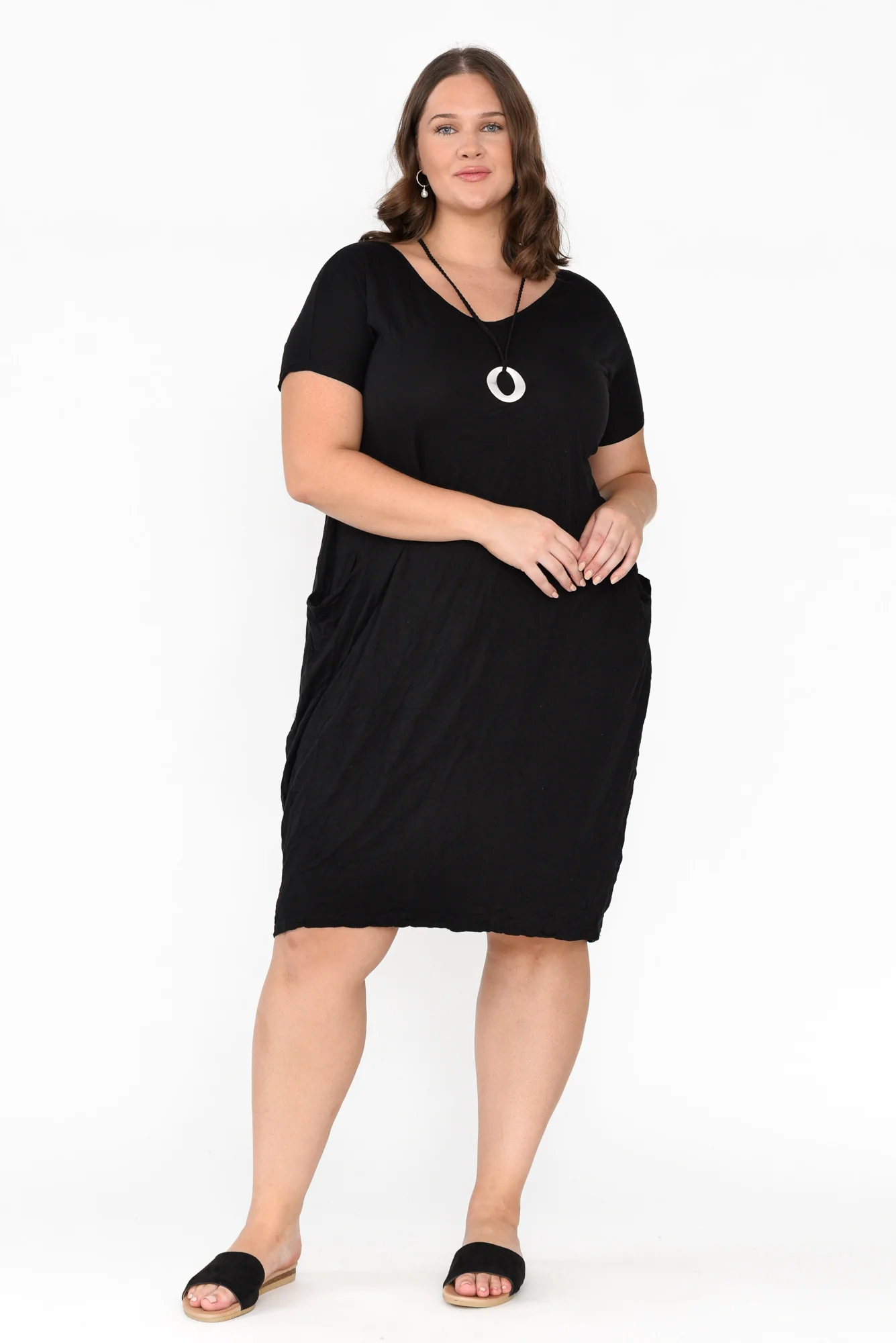 Travel Black Crinkle Cotton Dress