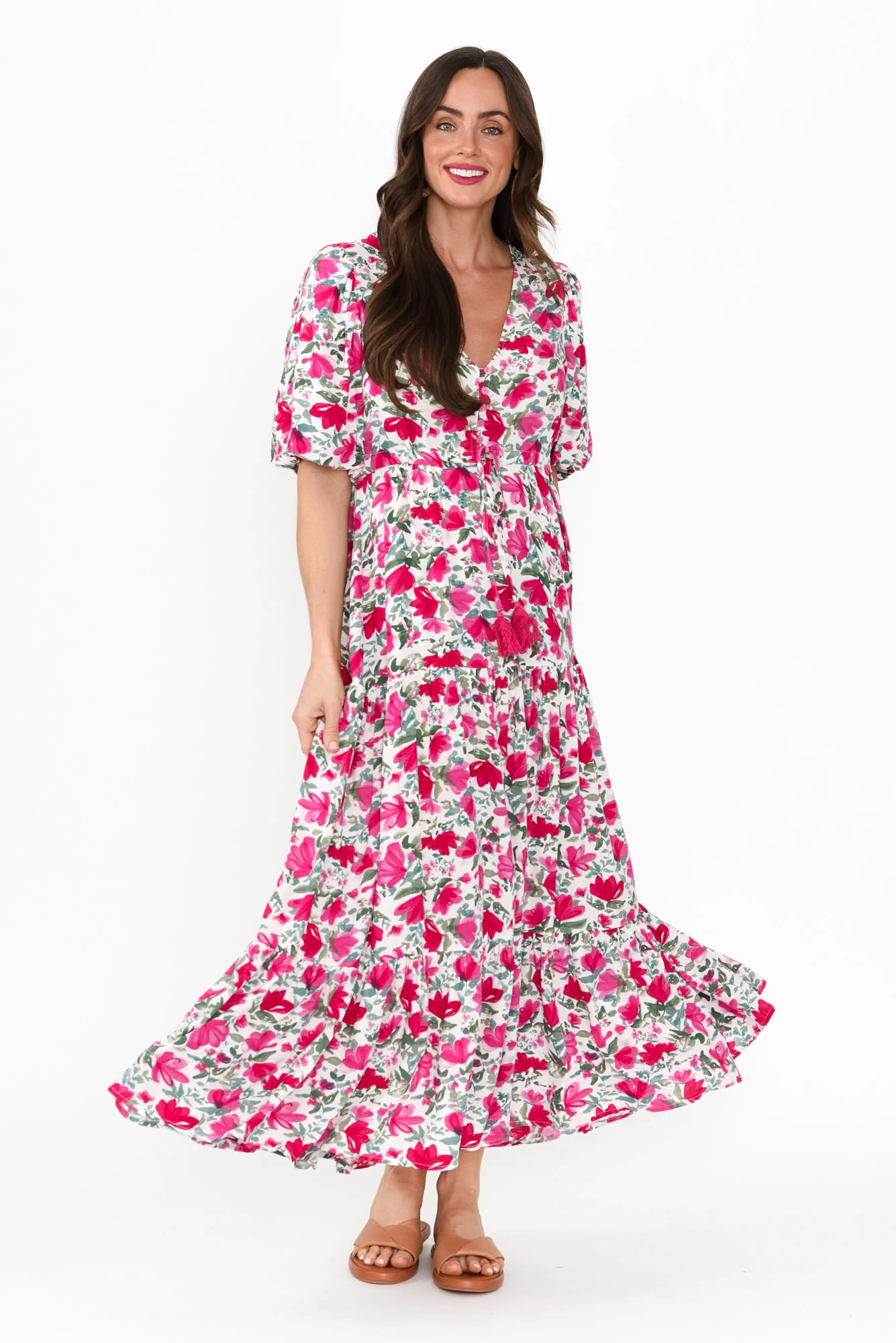 Lainey Fuchsia Floral Tier Dress