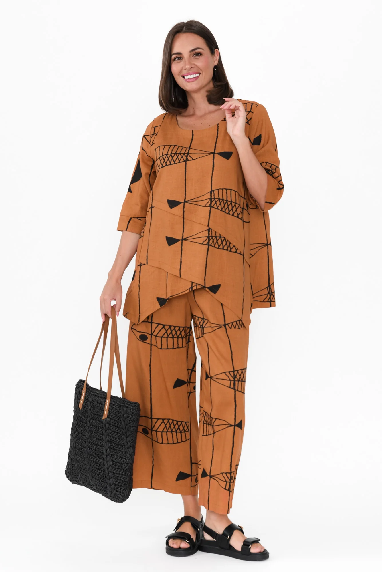 Minnelli Rust Sea Linen Cotton Pants