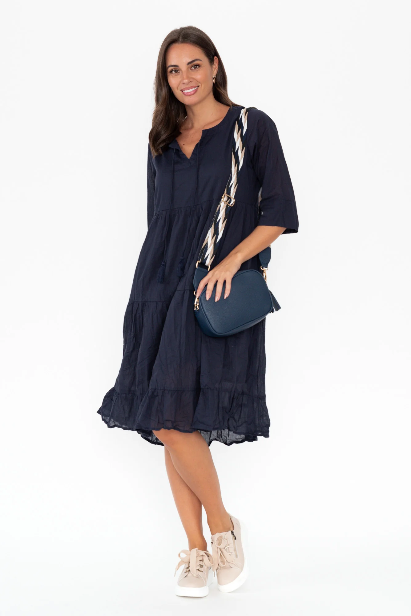 Milana Navy Crinkle Cotton Dress