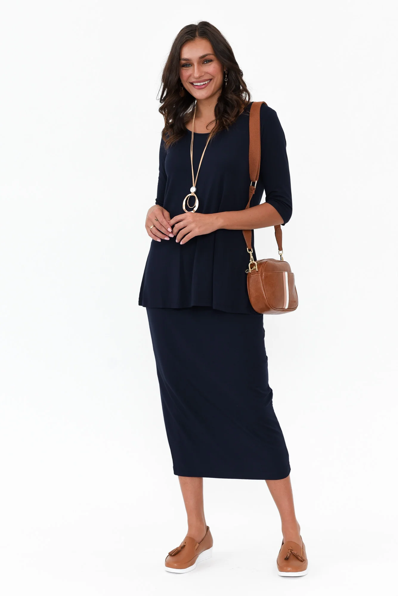 Aretha Navy Bamboo Top