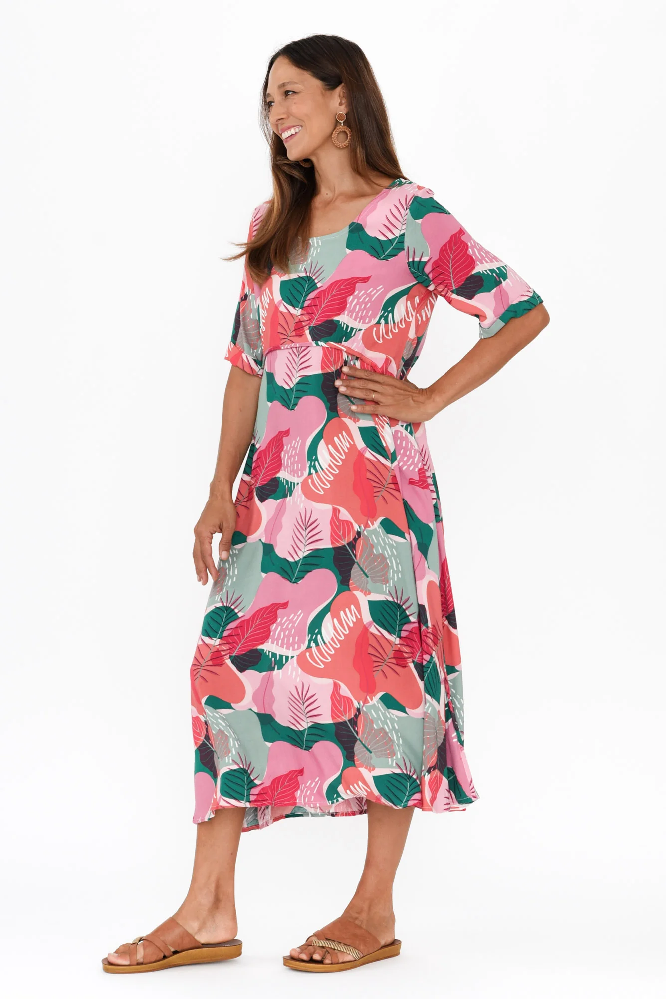 Sula Pink Leaf Pocket Dress