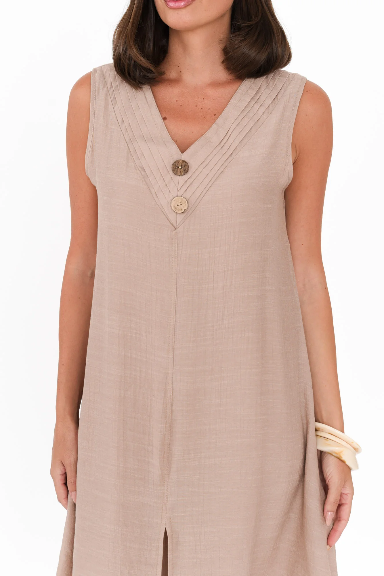 Gutha Beige Cotton Blend Layer Dress