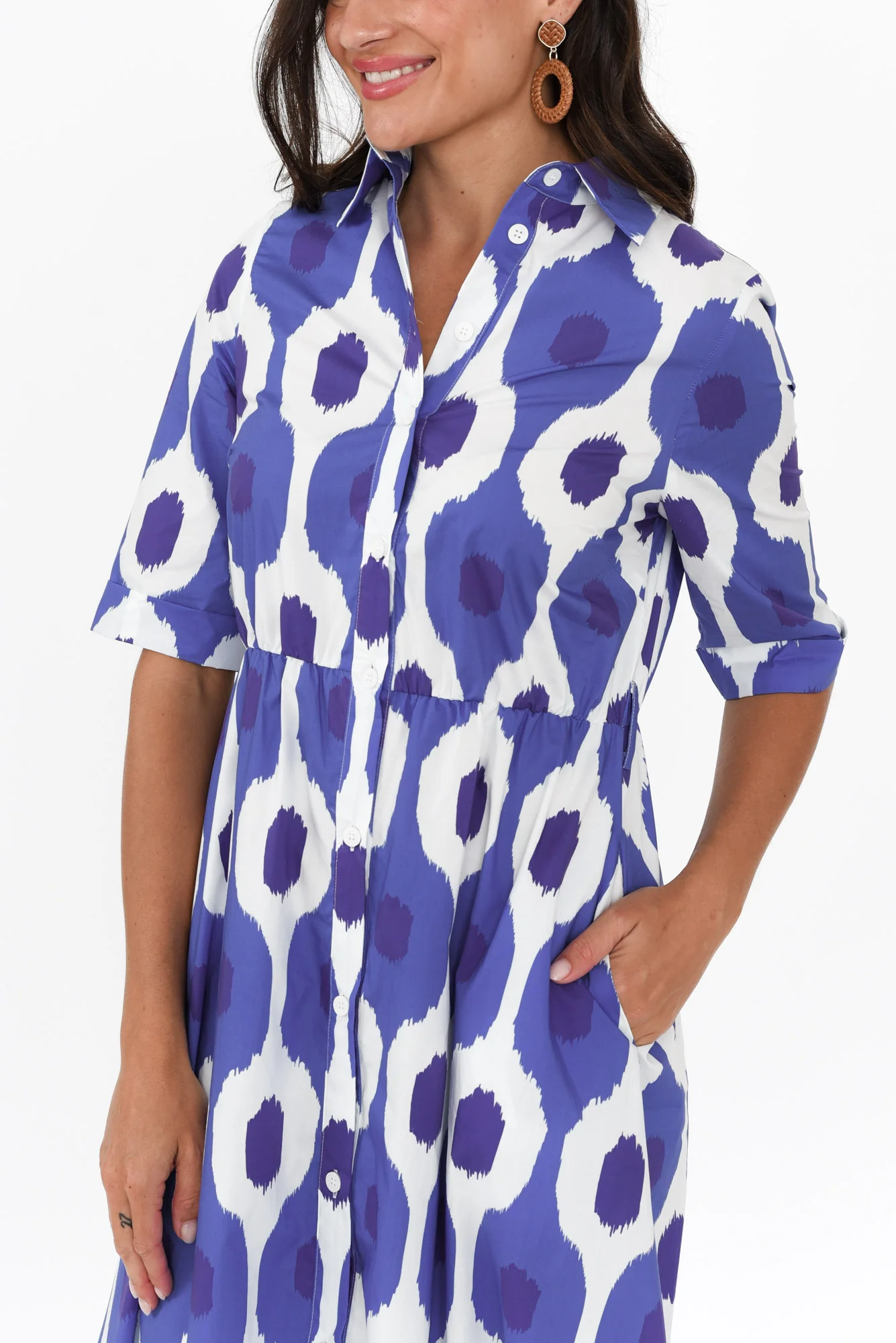 Grace Blue Abstract Spot Cotton Poplin Dress