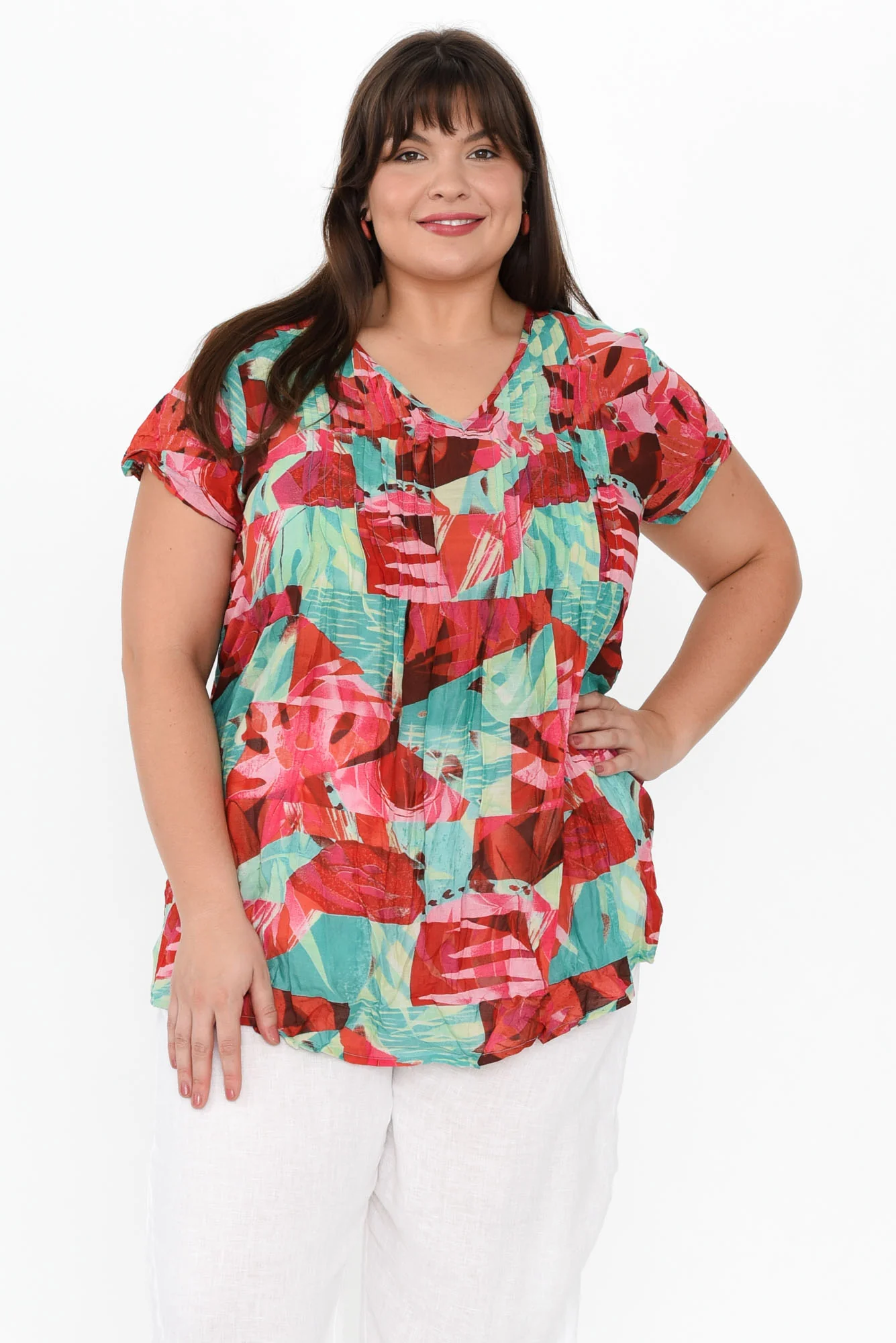 Fia Aqua Leaf Crinkle Cotton Top