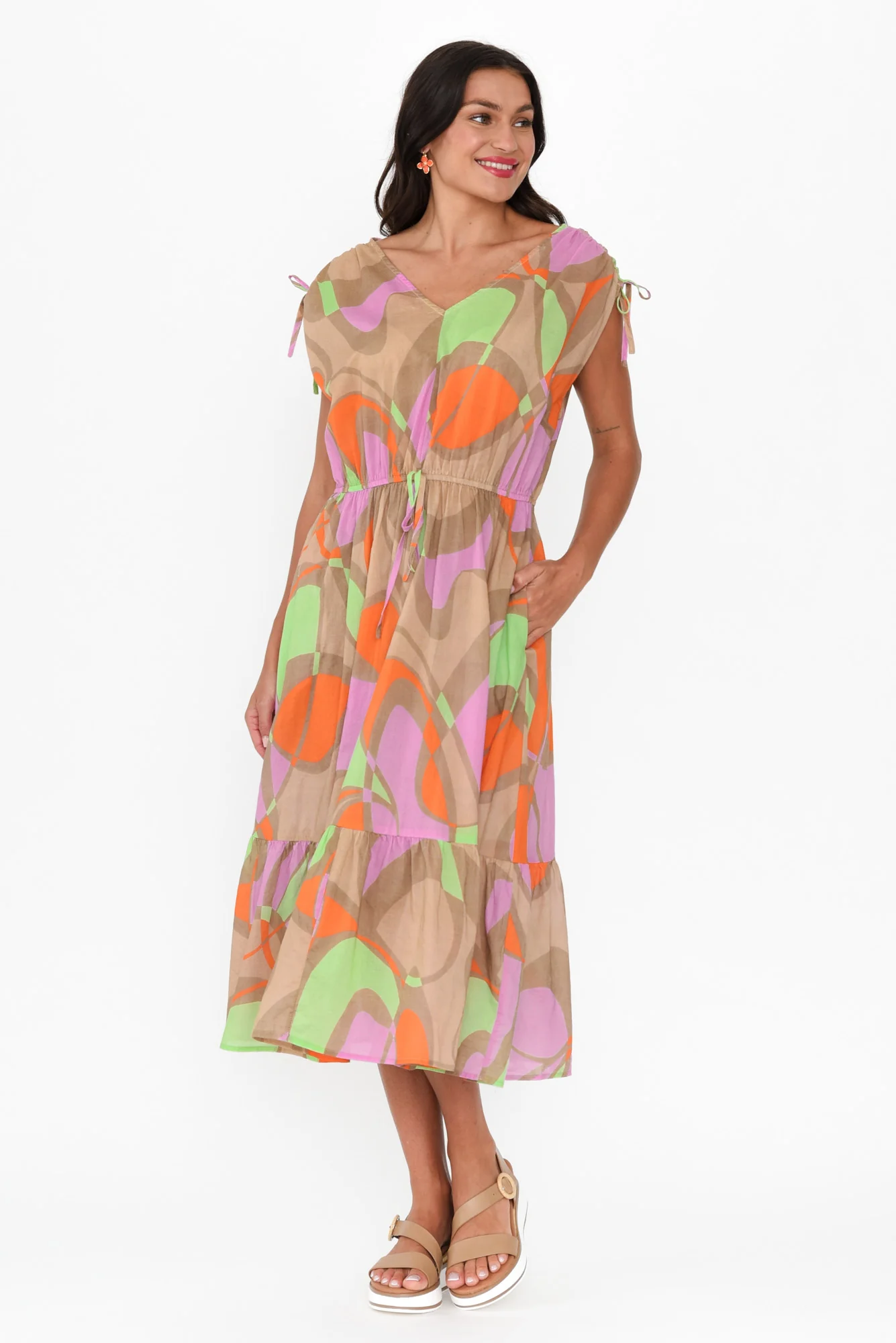 Grazia Purple Abstract Cotton Tie Dress
