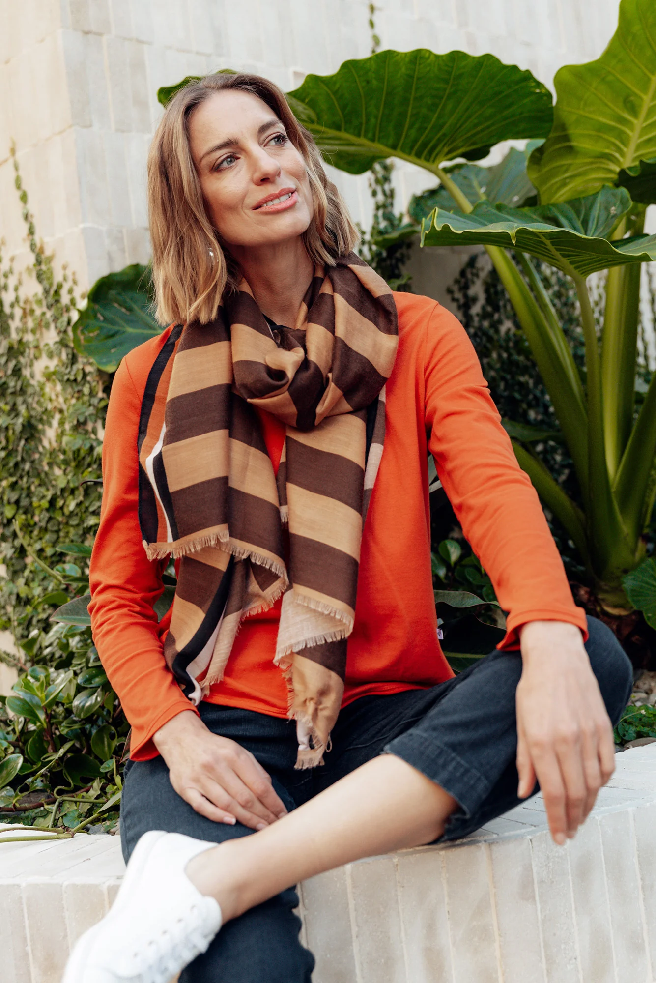 Suri Orange Cotton Long Sleeve Top