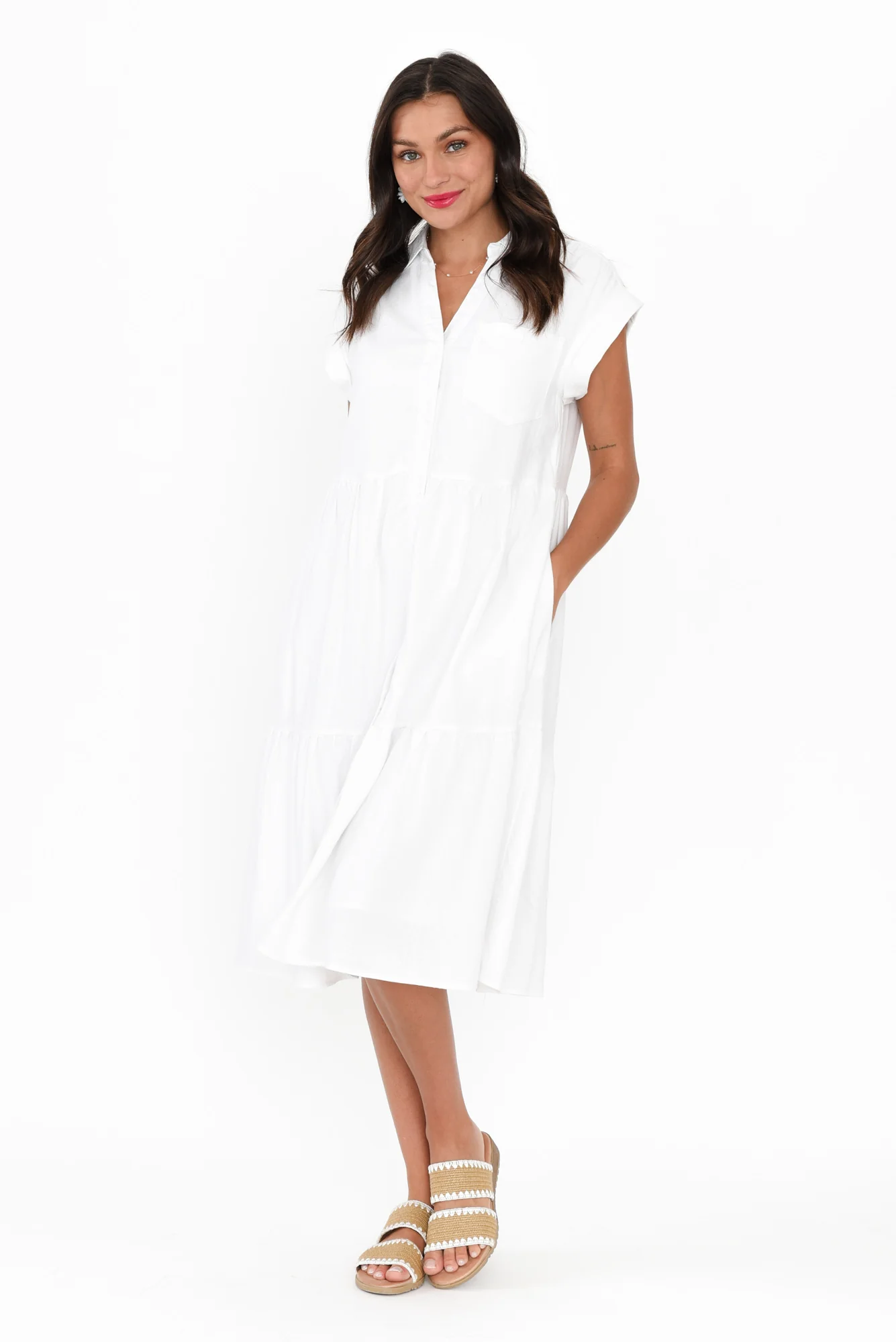 Zurich White Collared Tier Dress