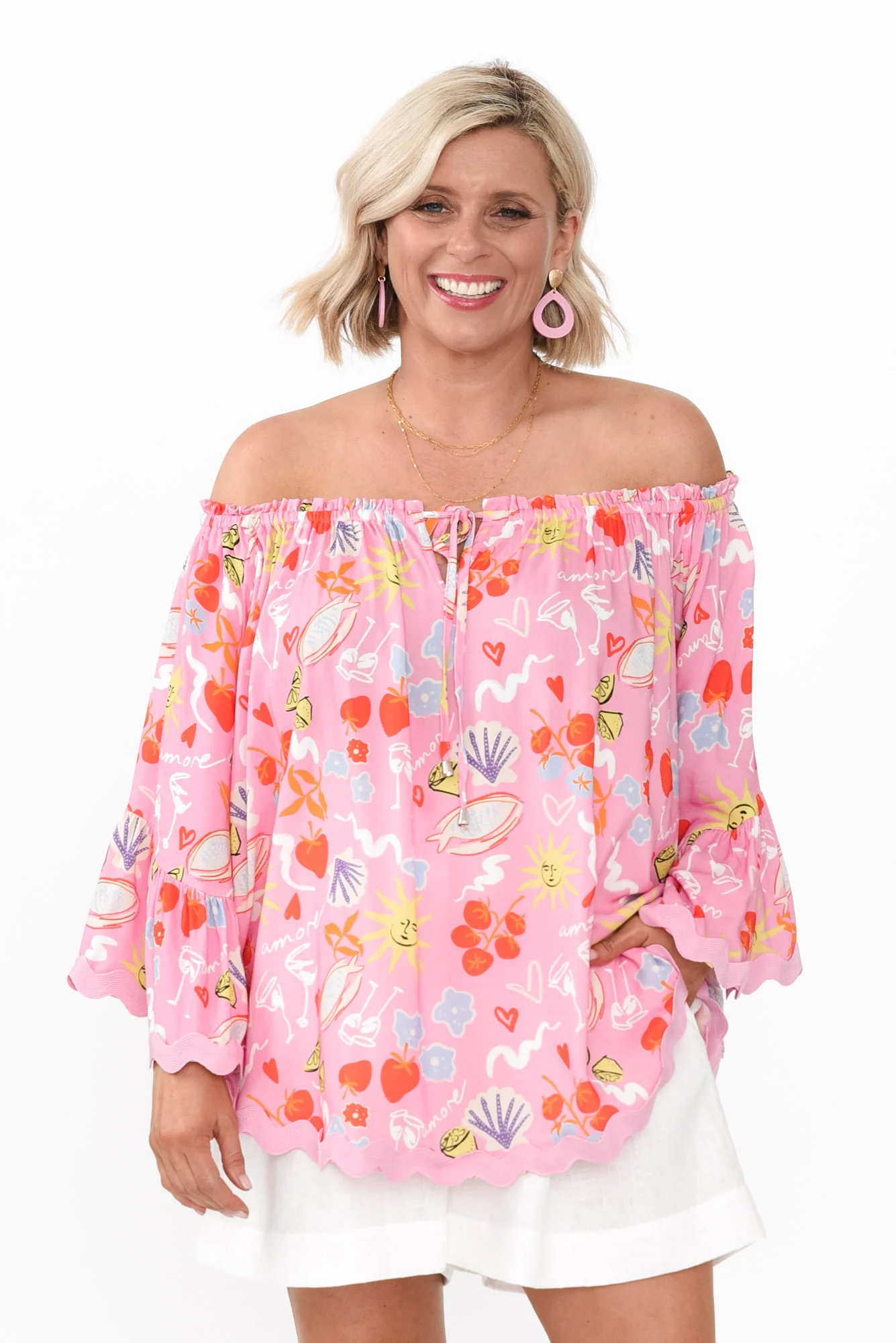 Bianco Pink Abstract Trim Top