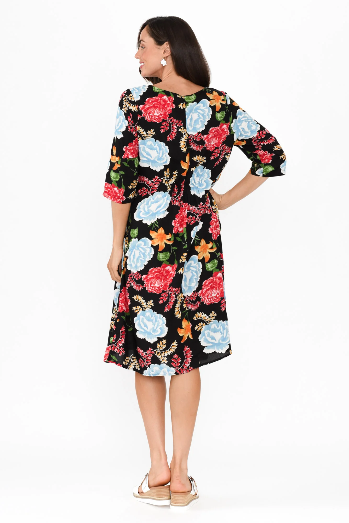 Jordana Black Floral Pocket Dress