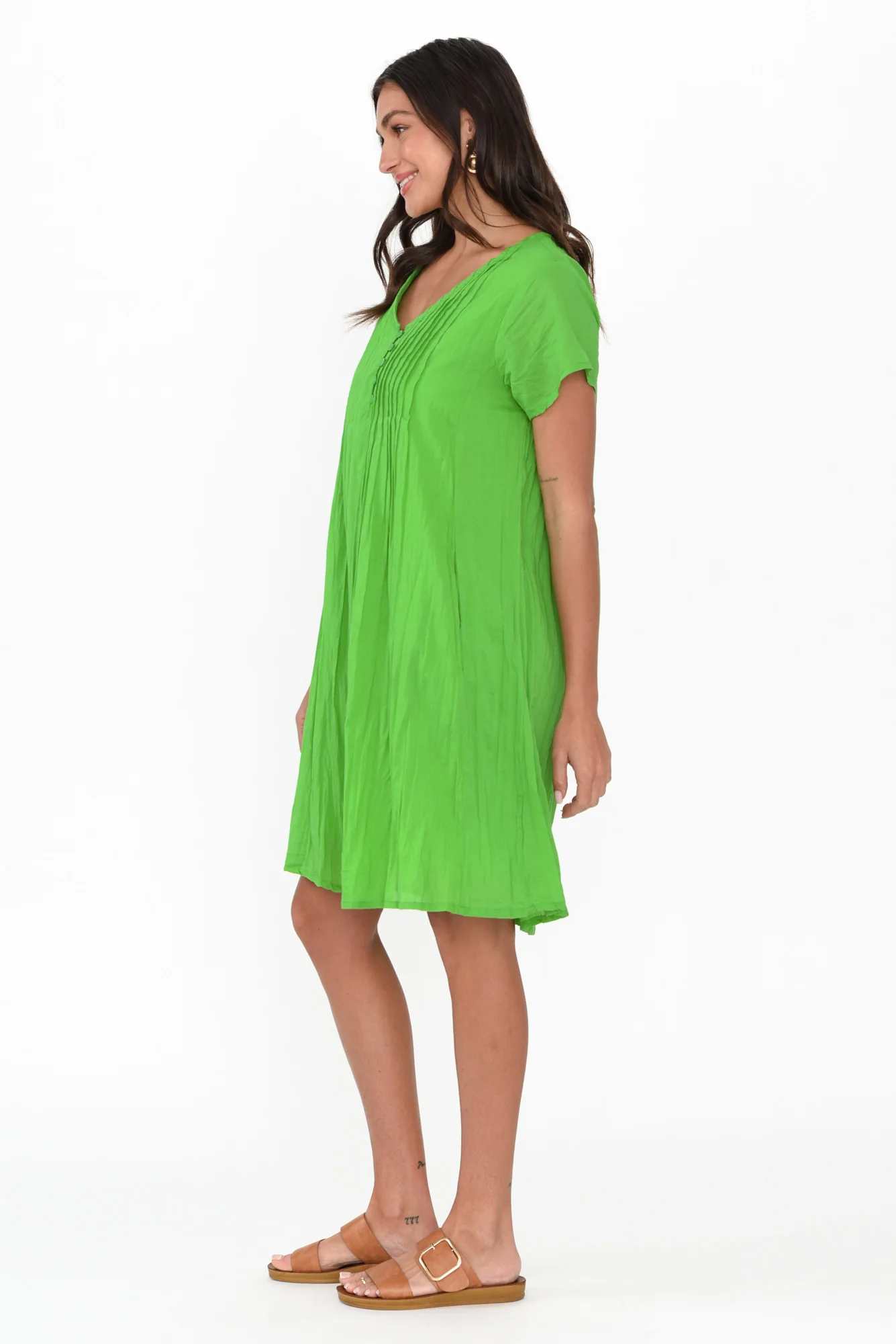 Sabina Lime Crinkle Cotton Dress