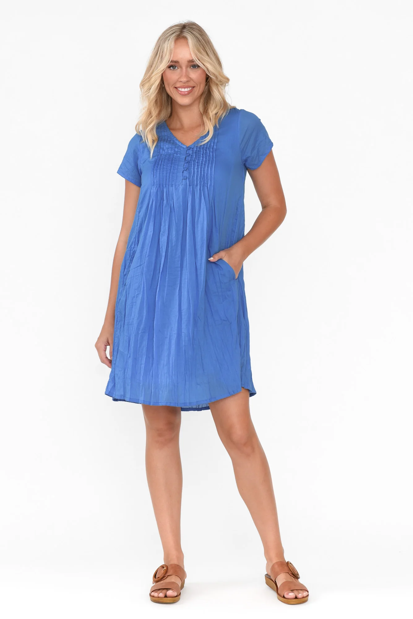 Sabina Blue Crinkle Cotton Dress