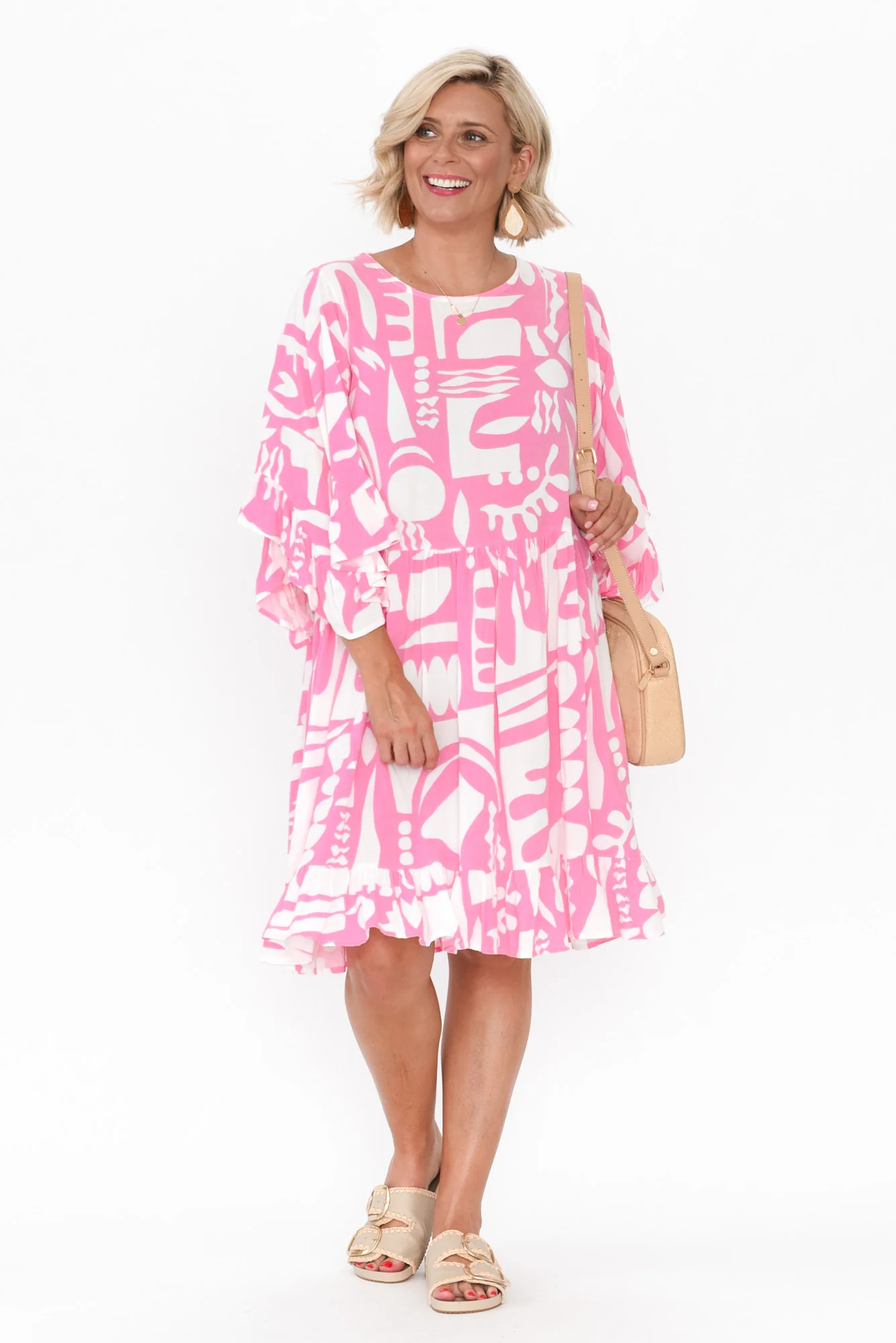 Osmund Pink Abstract Frill Dress
