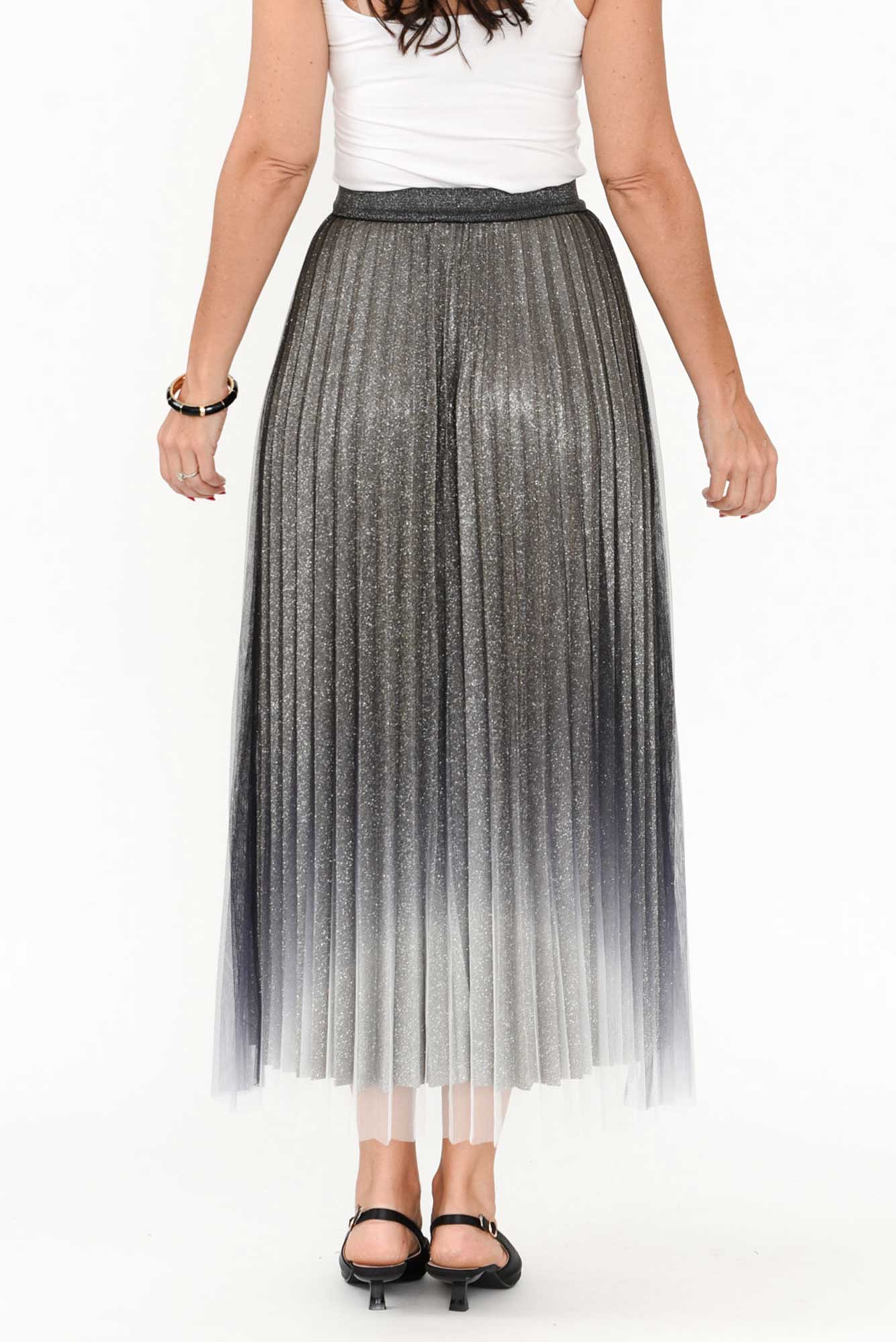 West Charcoal Ombre Pleated Skirt