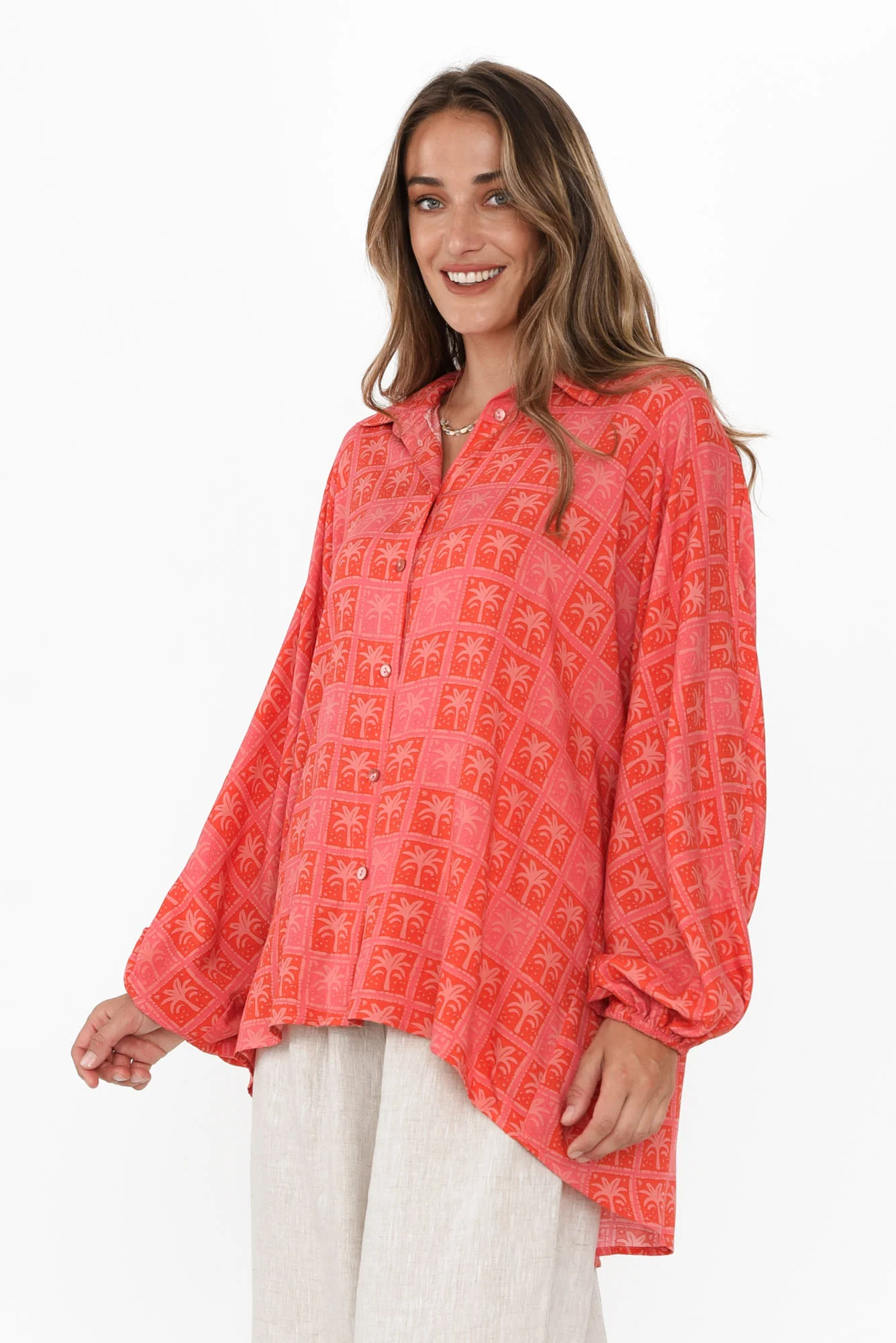 Clifton Pink Palm Collared Shirt