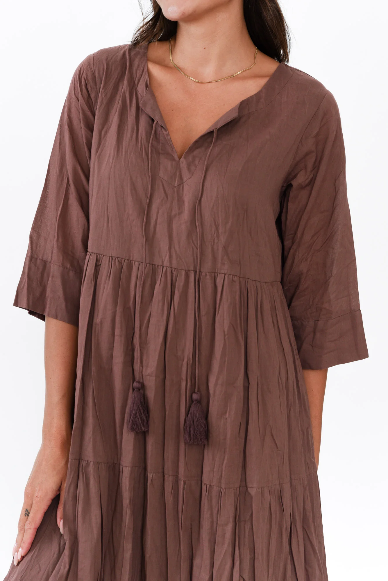 Milana Chocolate Crinkle Cotton Dress