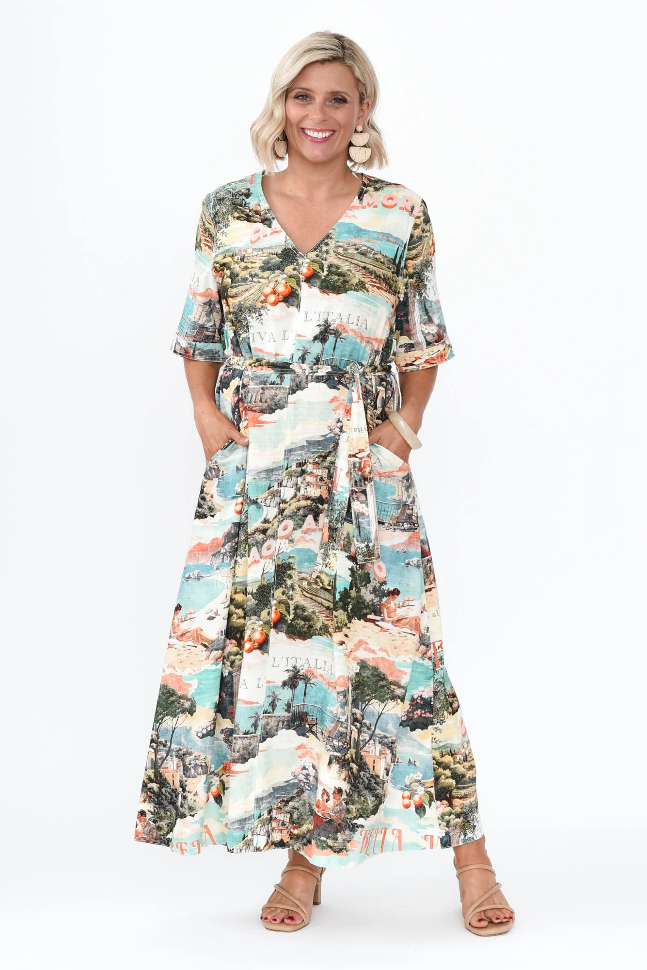 Inara Blue Island Linen Blend Dress