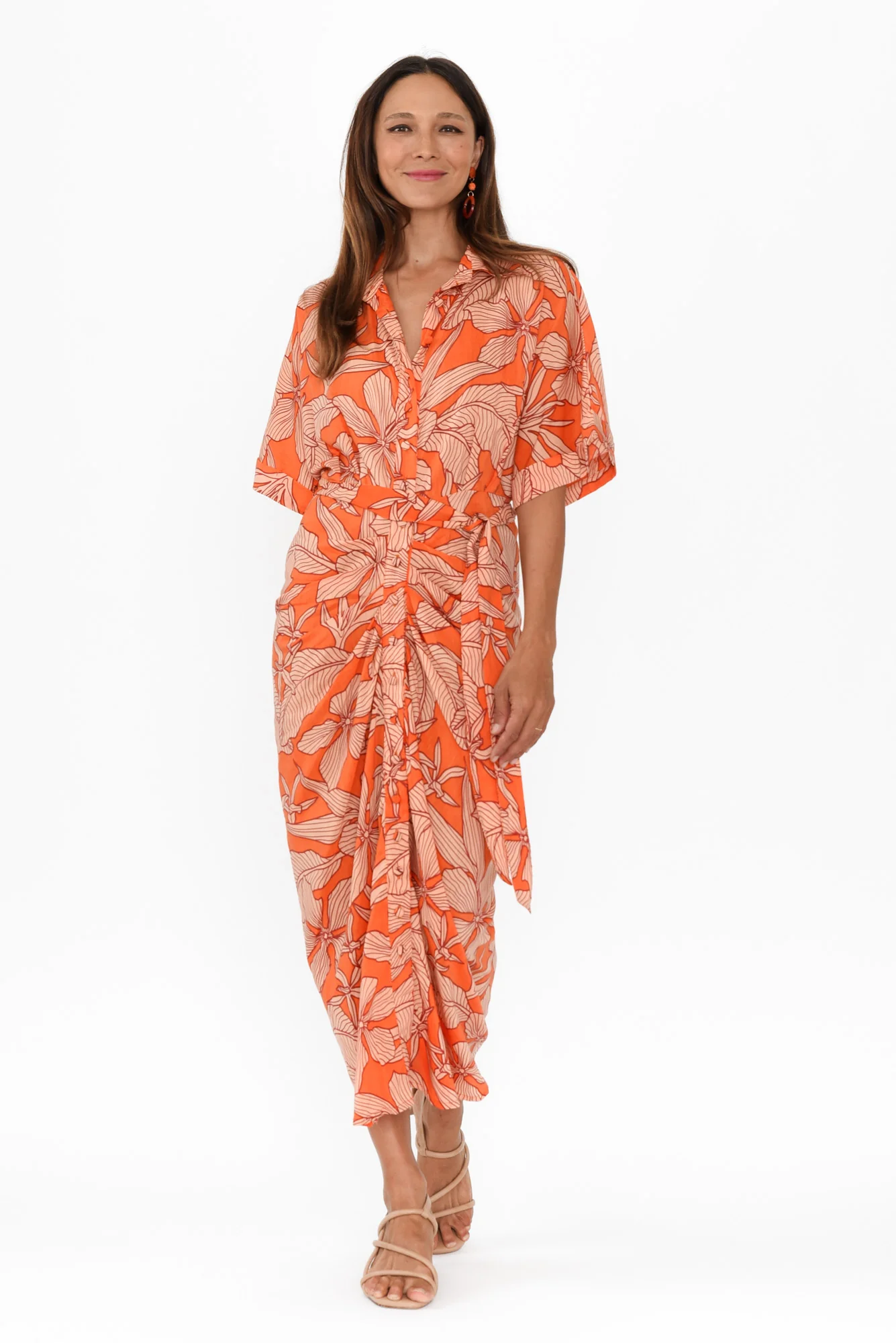 Valora Orange Bloom Cotton Shirt Dress