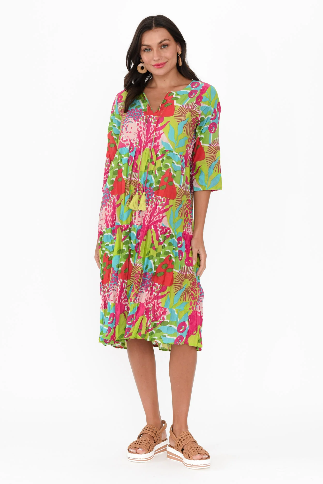 Milana Green Botanical Crinkle Cotton Dress
