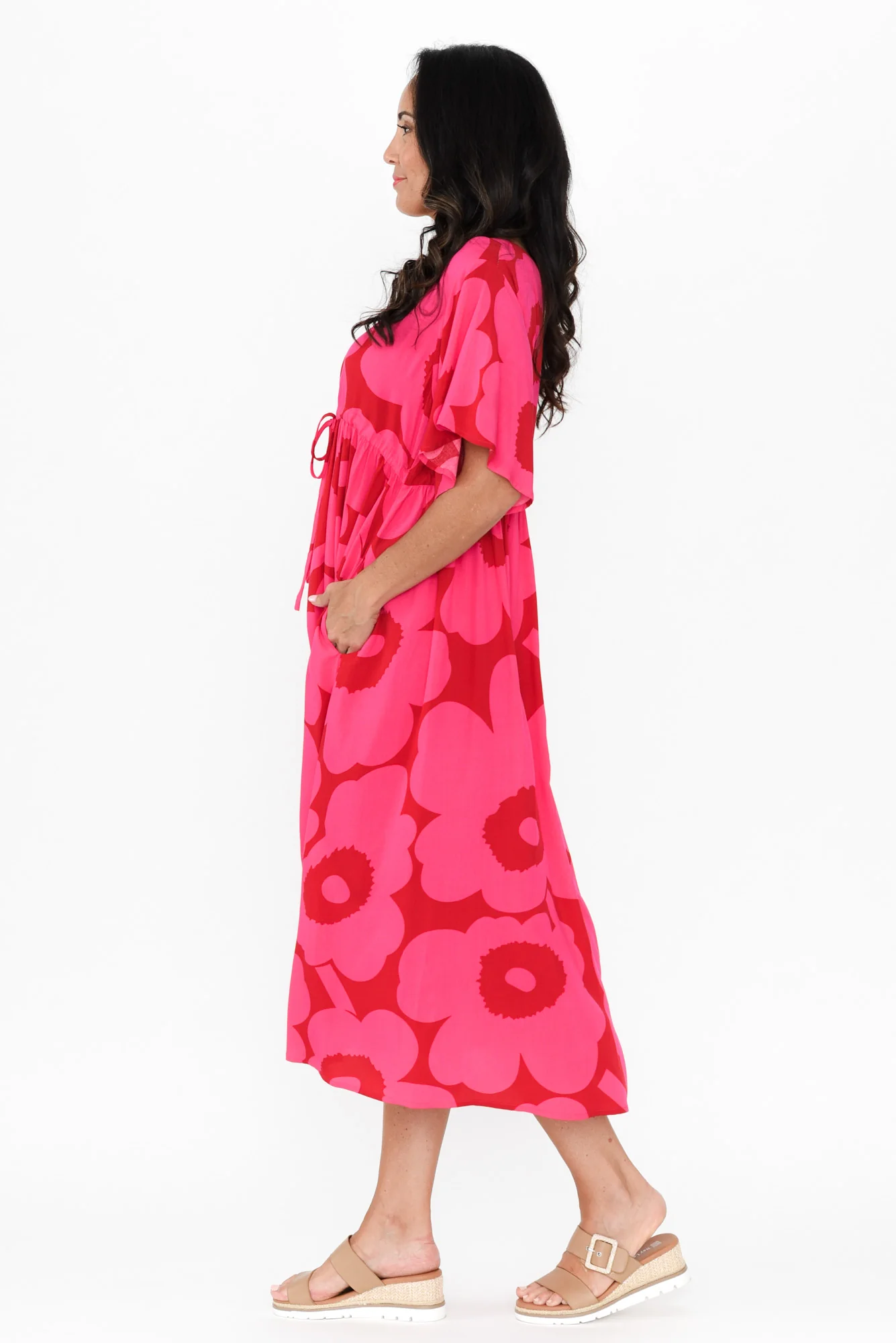 Jennifer Pink Flower Flutter Sleeve Dress